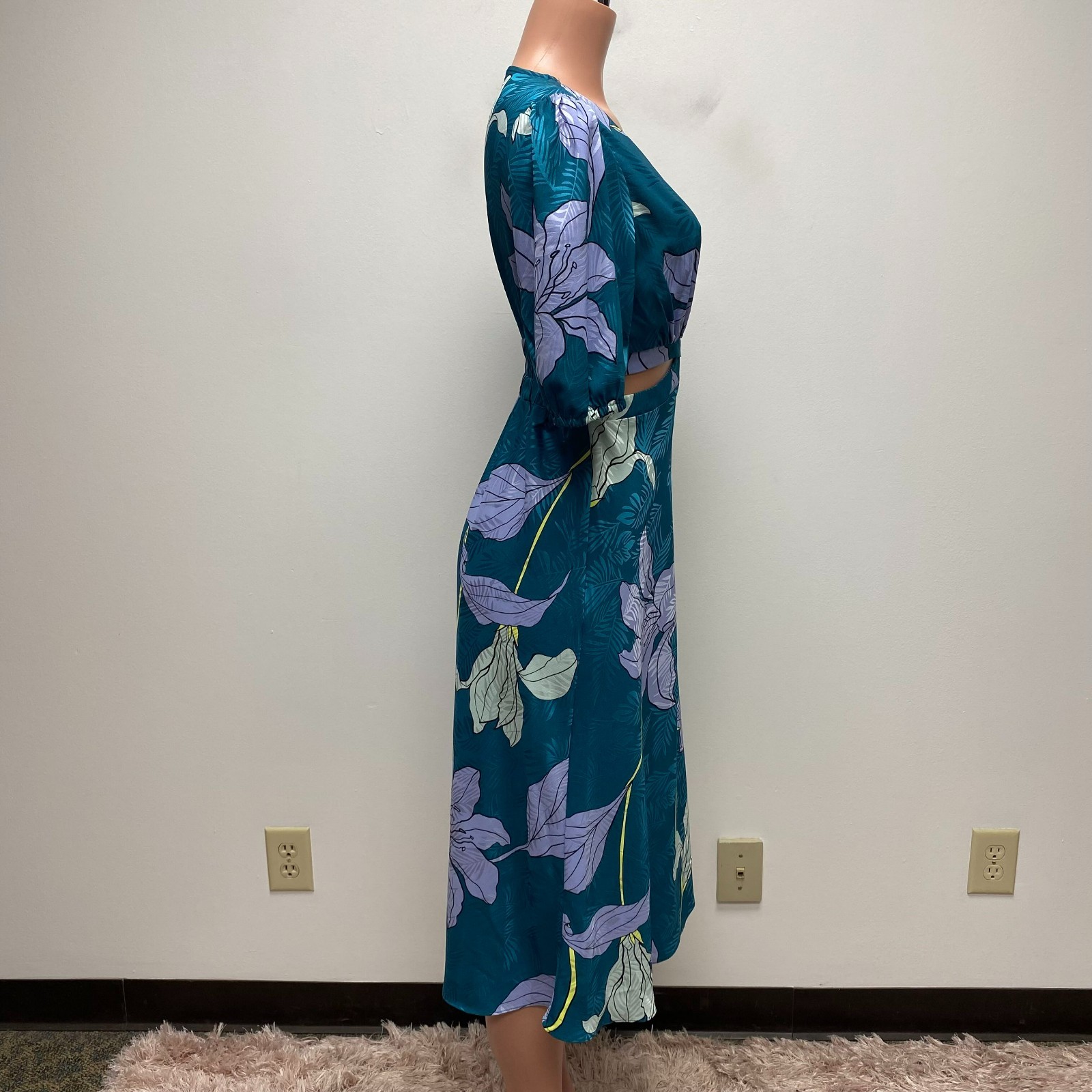 Sofia Jeans by Sofia Vergara Womens Blue Floral Satin Jacquard Midi Dress S