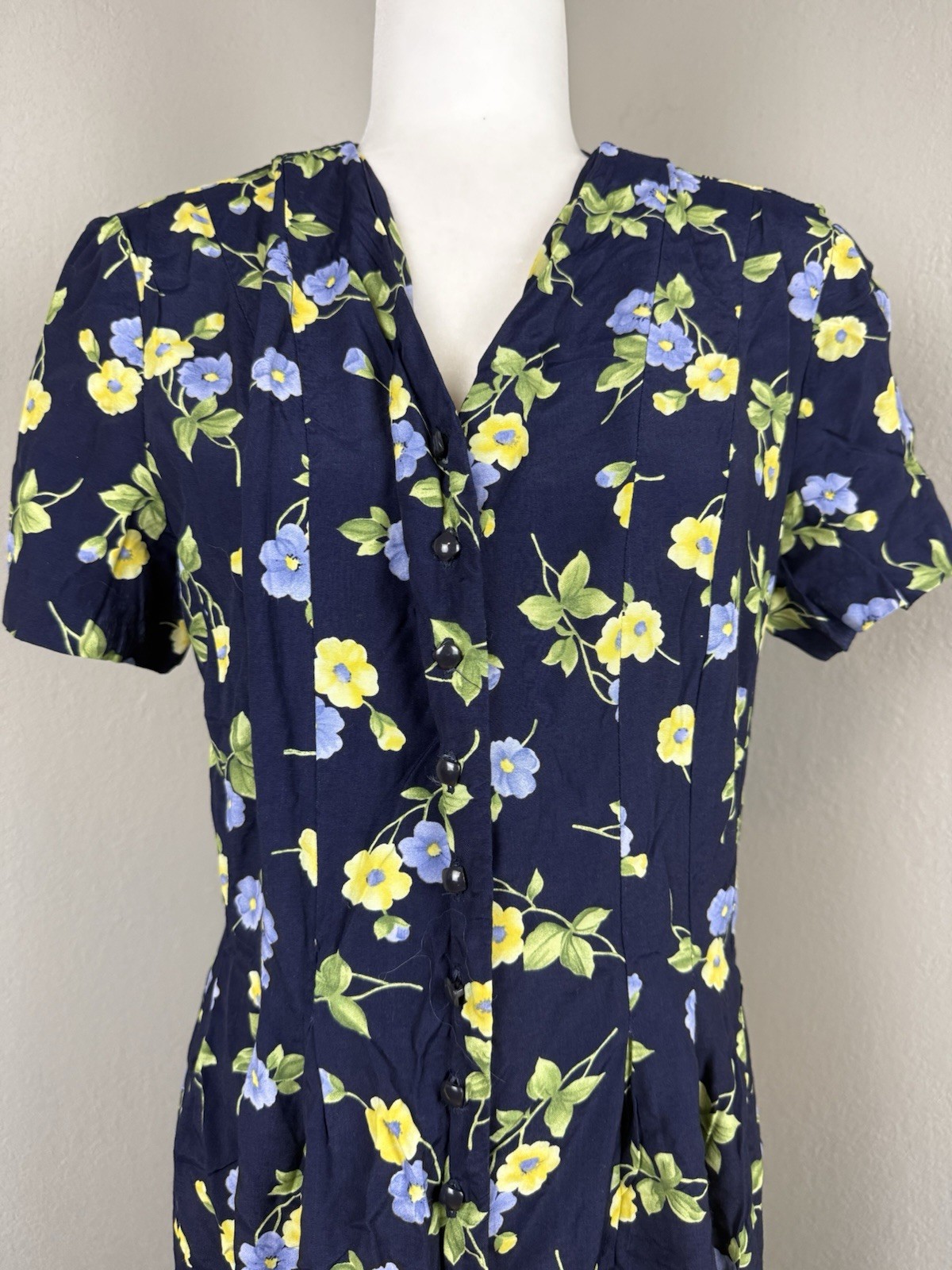 Vintage Worthington Navy Blue Floral Cottagecore Dress