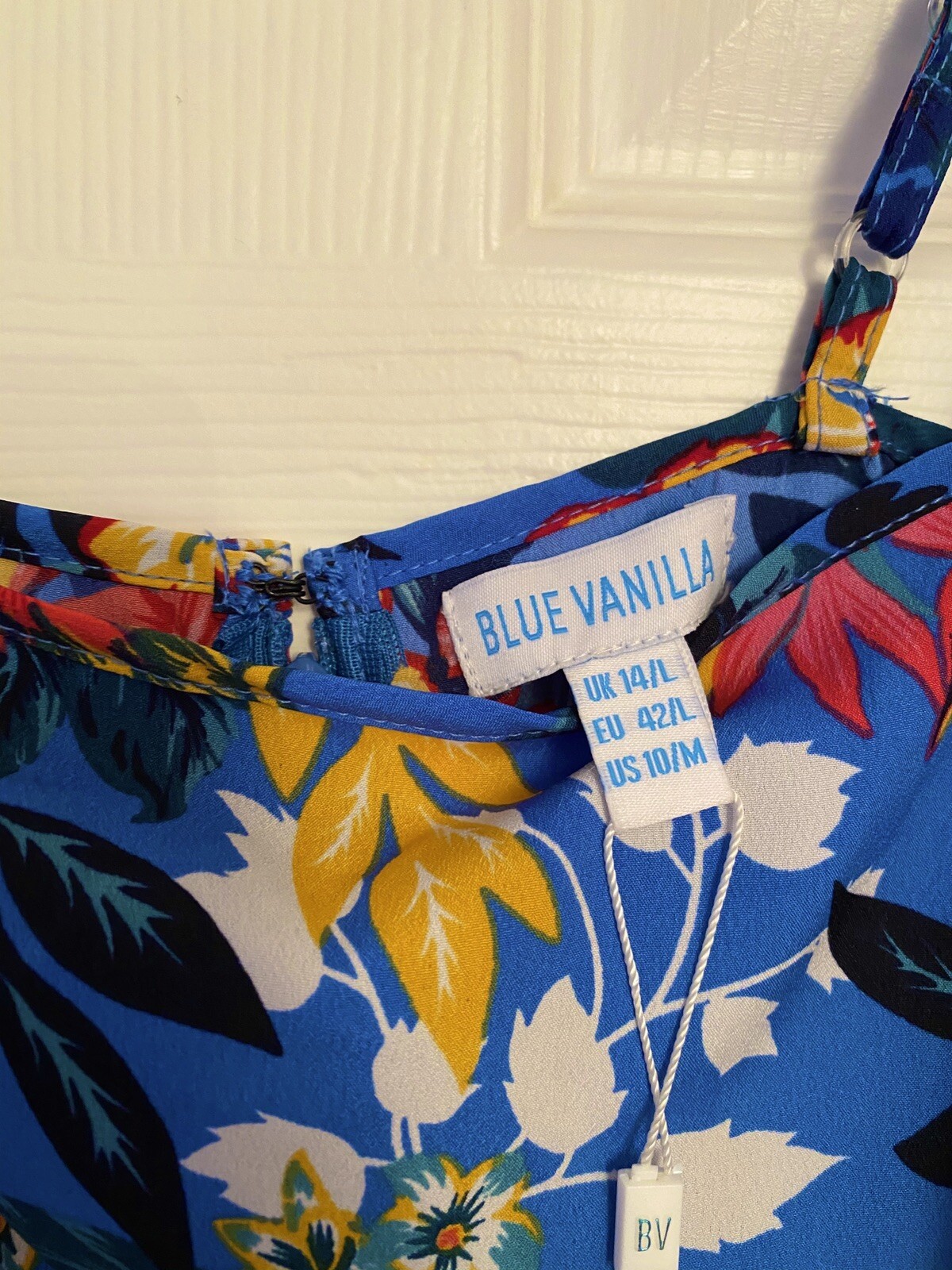 BLUE VANILLA Short Tropical Floral Blue Wrap Dress UK 14 BNWT Flowers