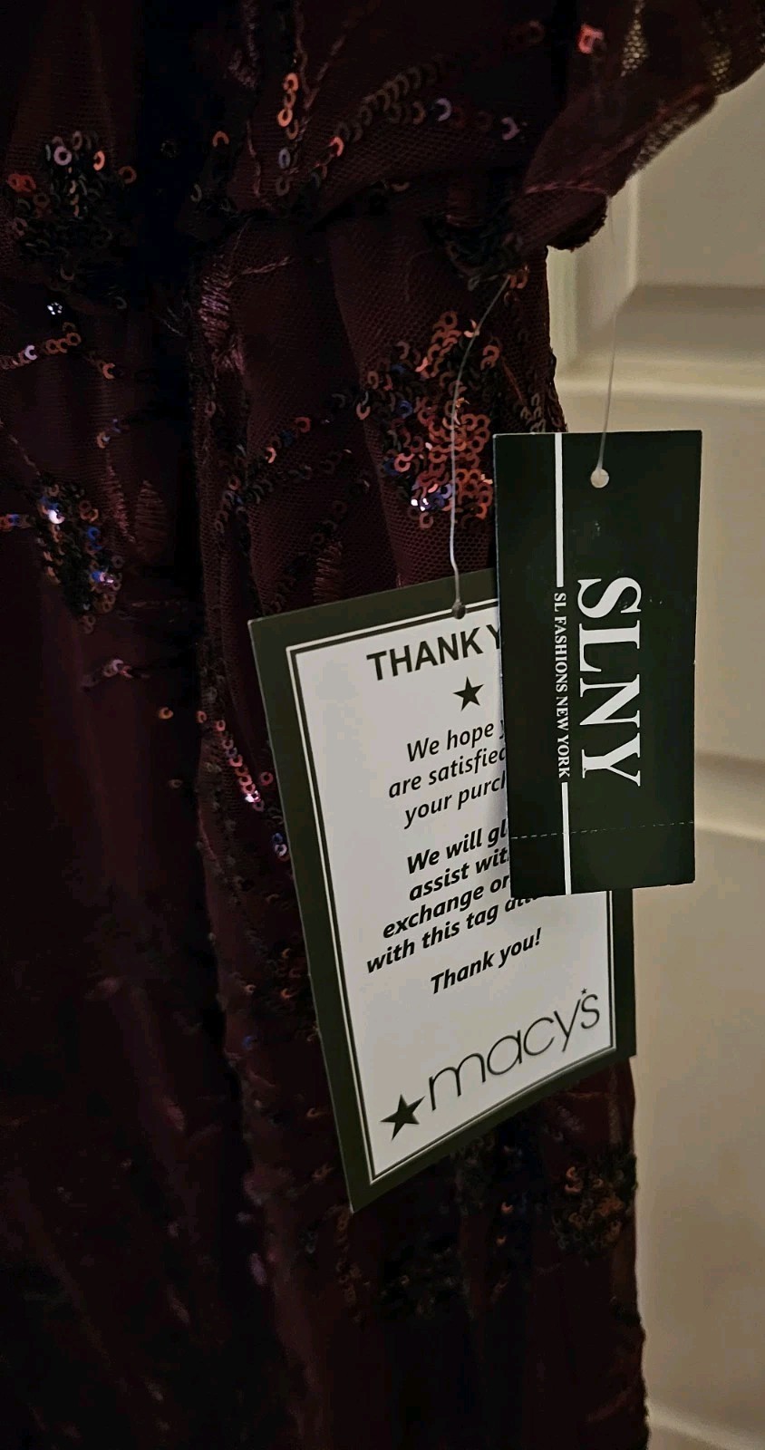 SLNY Tea Length Mesh Sequin Blouson Dress Plum Burgundy Size [Size 10]