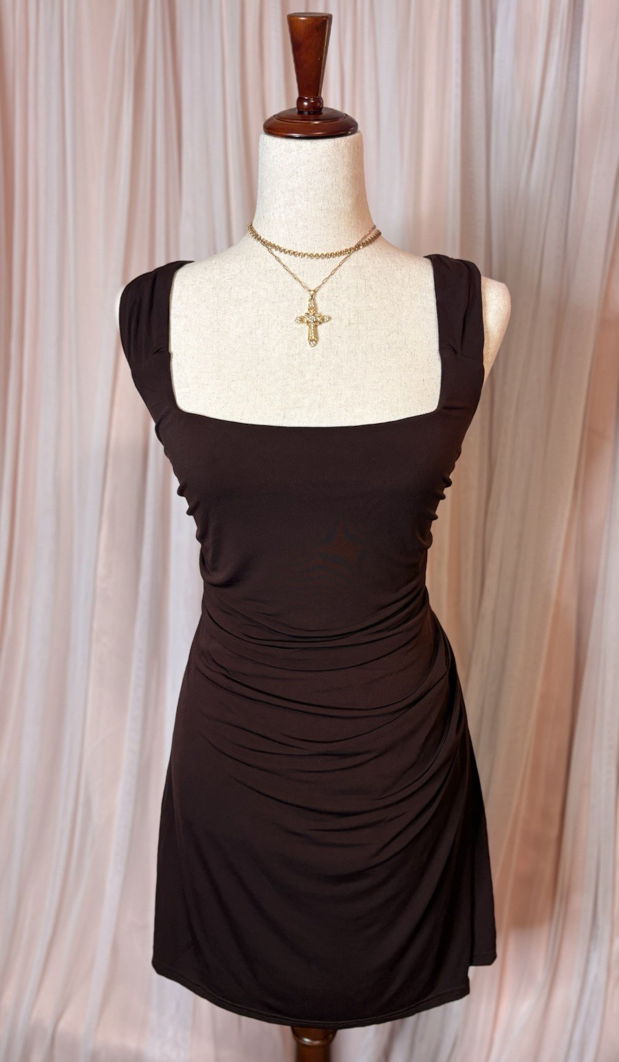 Lulus Brown Ruched Tie Back Mini Dress Sleeveless Cutout Bodycon Size Large