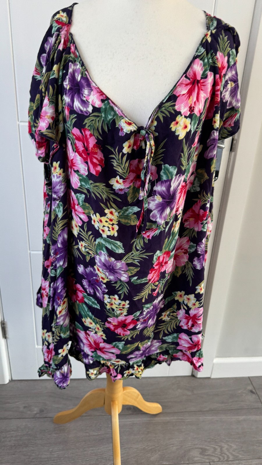 Yours Purple Floral Tropical Tie Front Dresss Festival Boho M UK 26 B103