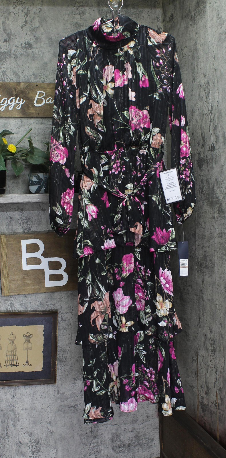 rACHEL by Rachel Roy Mae Printed Tiered Maxi Dress Belted Black Combo Cascade 12
