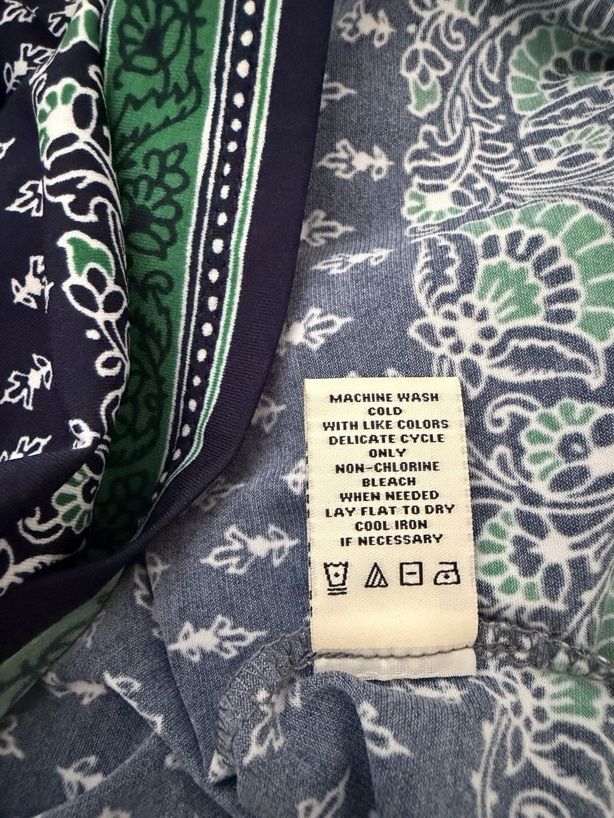 Max Studio Geometric Halter Dress Navy Blue Green Border Print Sundress L Large