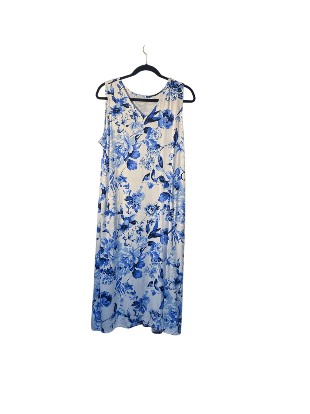 Belle by Kim gravel knit, midi pink dress with pockets blue floral. LP