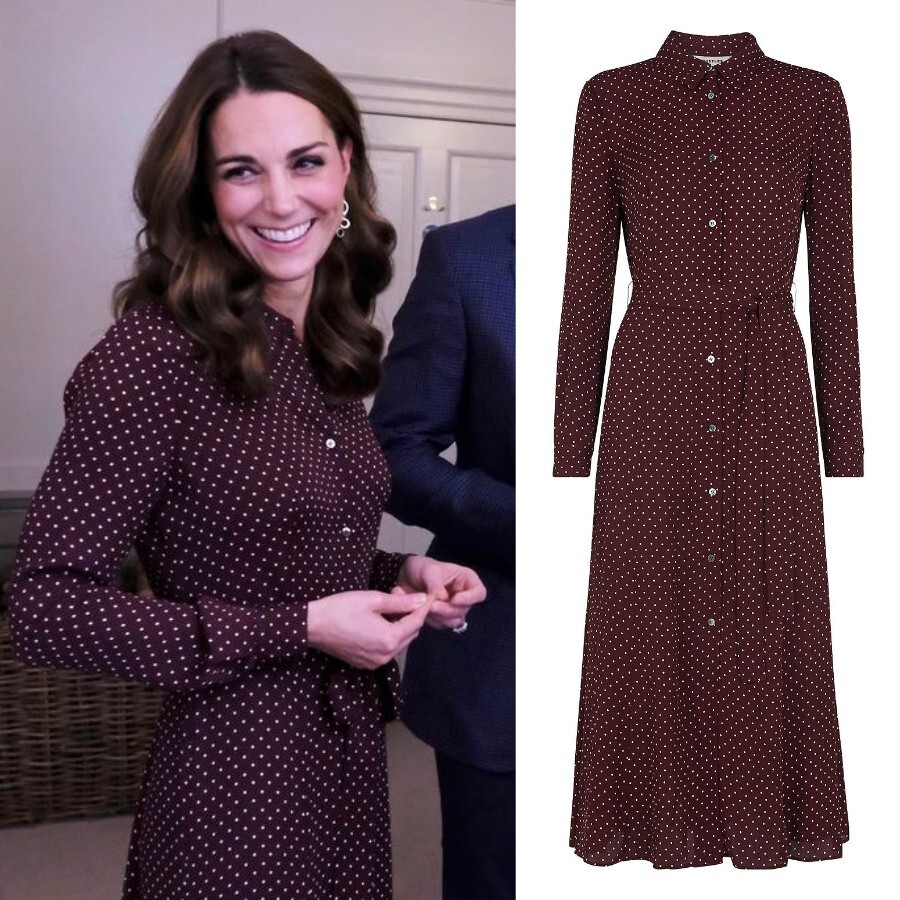 Whistles Burgundy Royal Margot Dress UK 6 Us 2 Shirt Polka Dot Kate Middleton