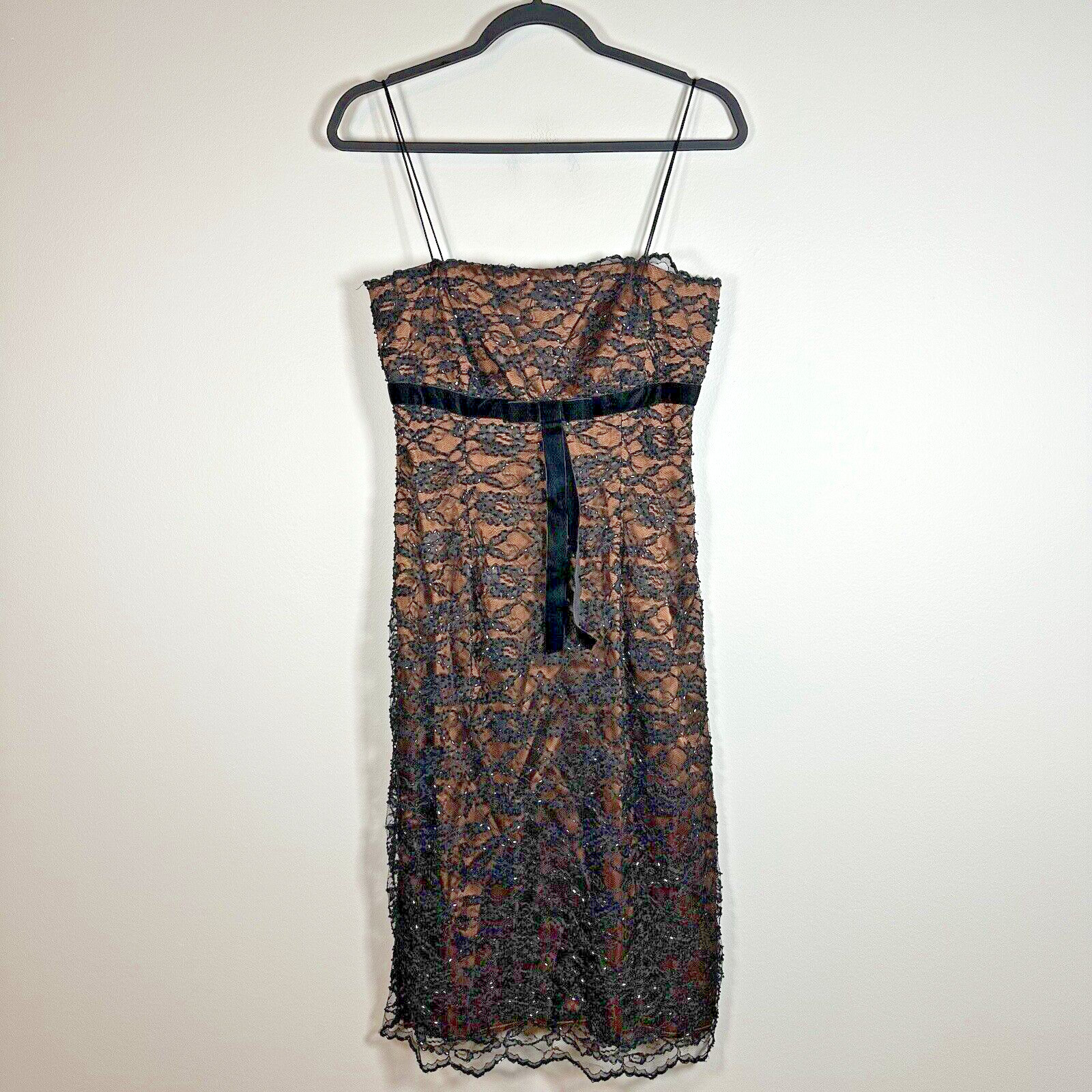 JS Boutique Size 6 Vintage Y2K Black Lace Beaded Spaghetti Strap Dress