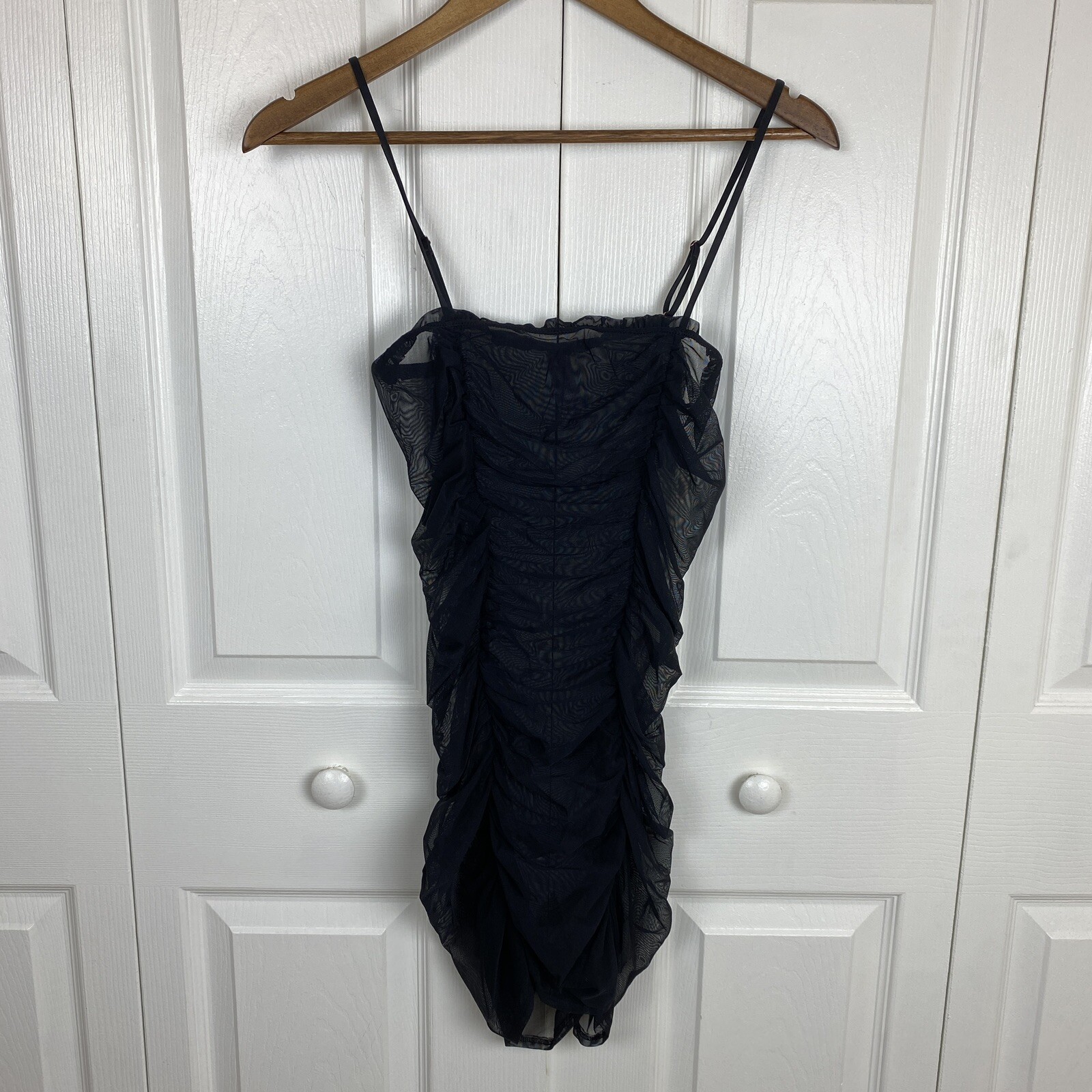 Savage X Fenty Rihanna Size M Mesh Dress Black Tank Sleeveless Ruched Night Gown