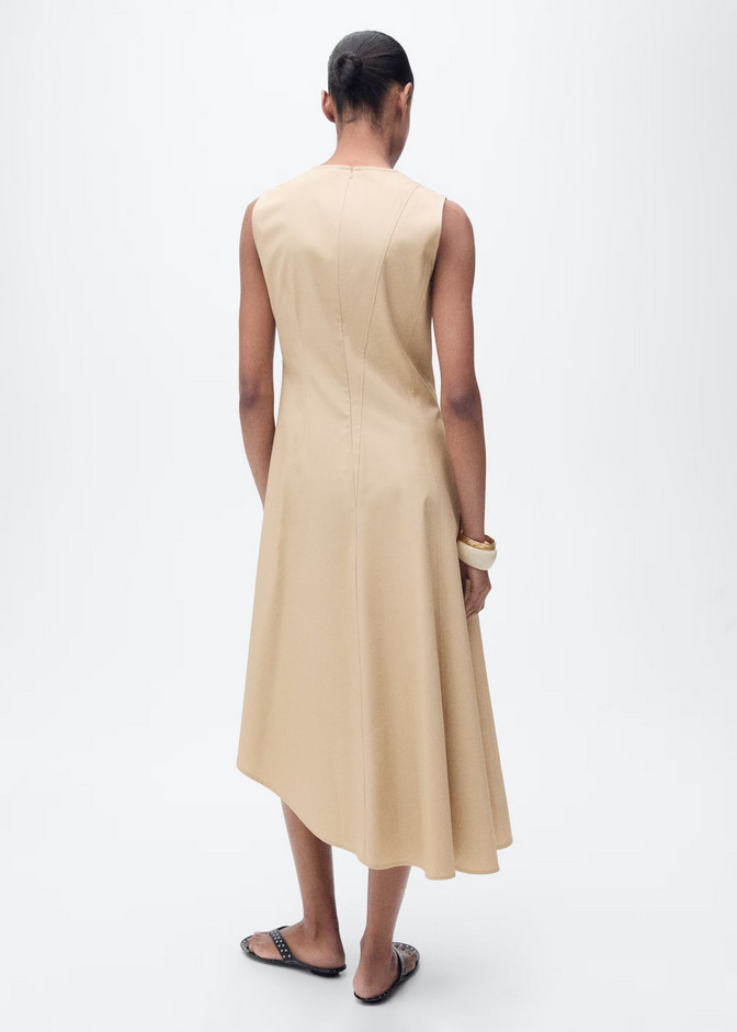 NWT MANGO MNG TAN ASYMMETRICAL FLARED MIDI DRESS SZ S US 4