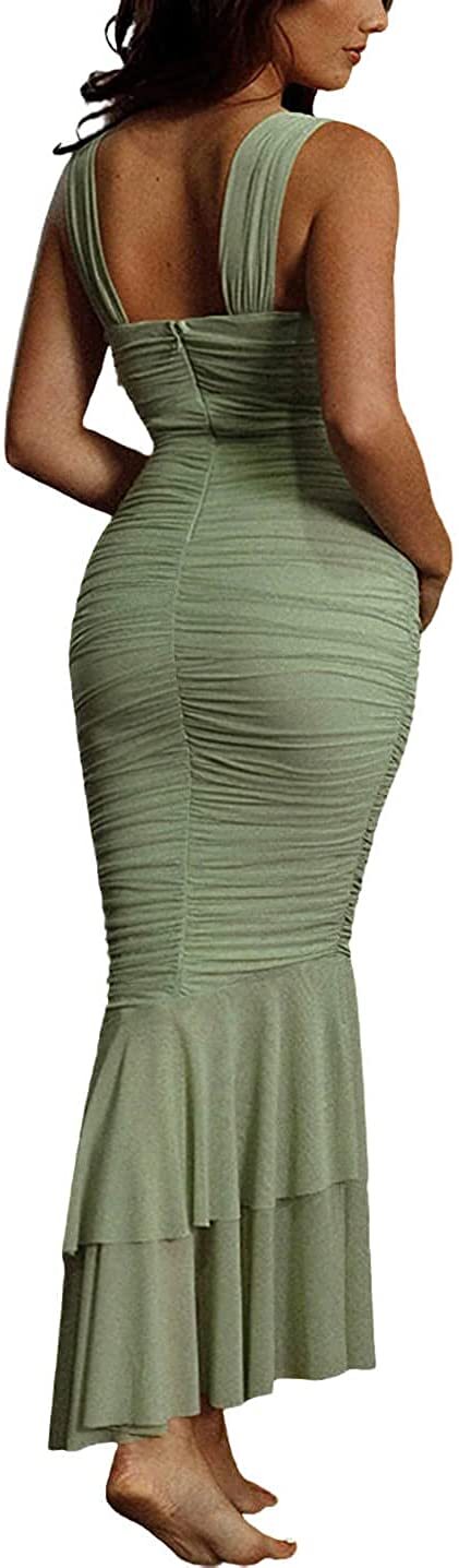 Women’s Sleeveless Strappy Prom Party Evening Ruched Bodycon Mermaid – Chartou