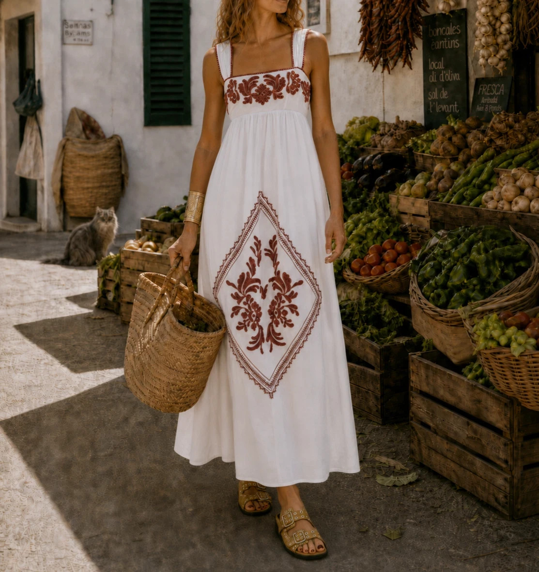 Zara Ecru Red Cotton Embroidered Textured Midi Dress Women BNWT 1821/051