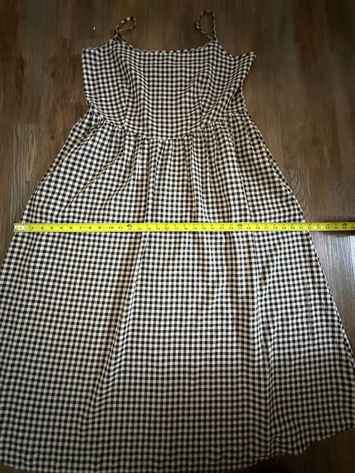GAP Black Ivory Gingham Linen Blend Drop Waist Dress XL Pockets NWT