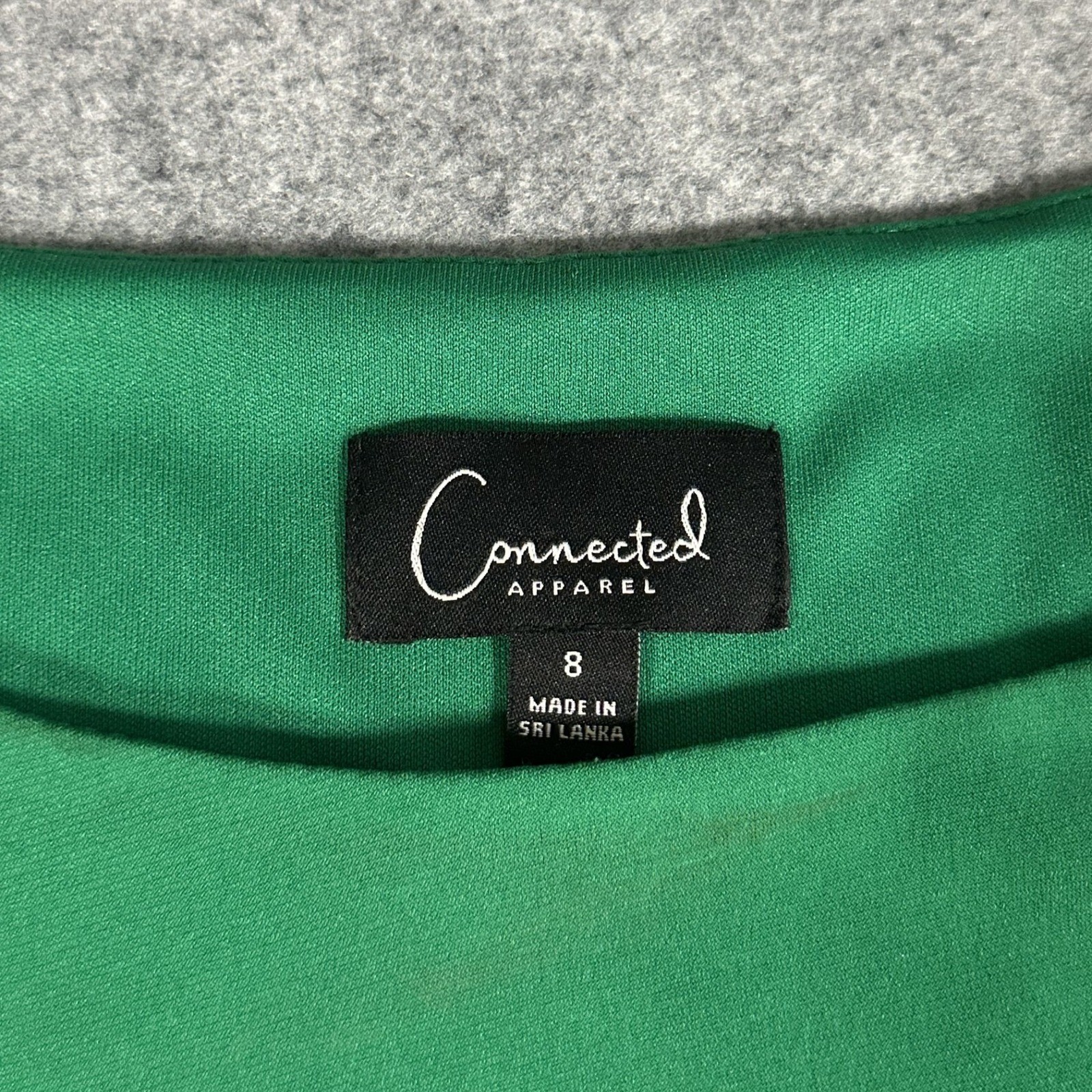 Connected Apparel Faux Wrap Sheath Dress 8 Green Bell Sleeve Gathered Sunburst