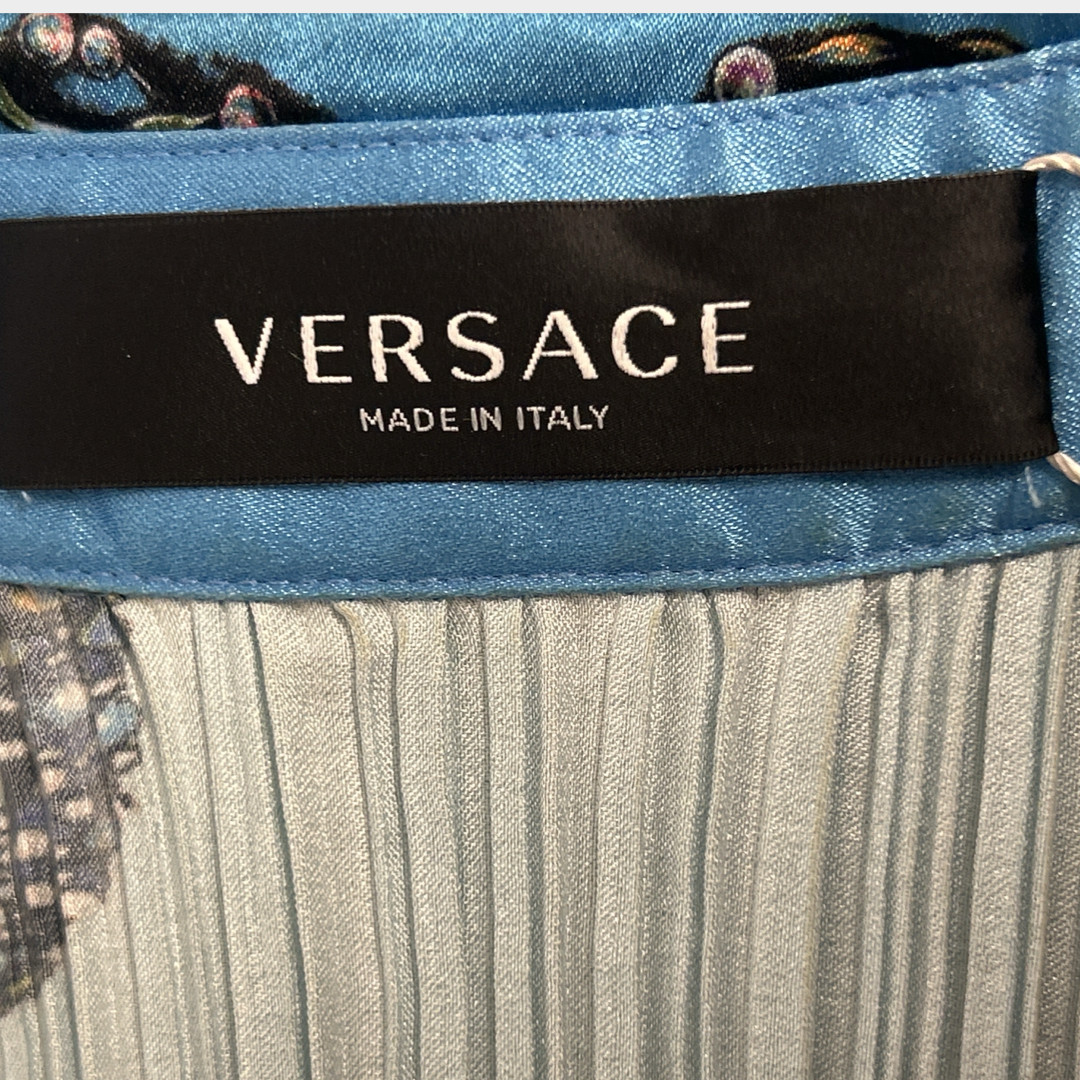 Versace Pleated Blue Starfish-Print Shirt Maxi Dress, Size UK10