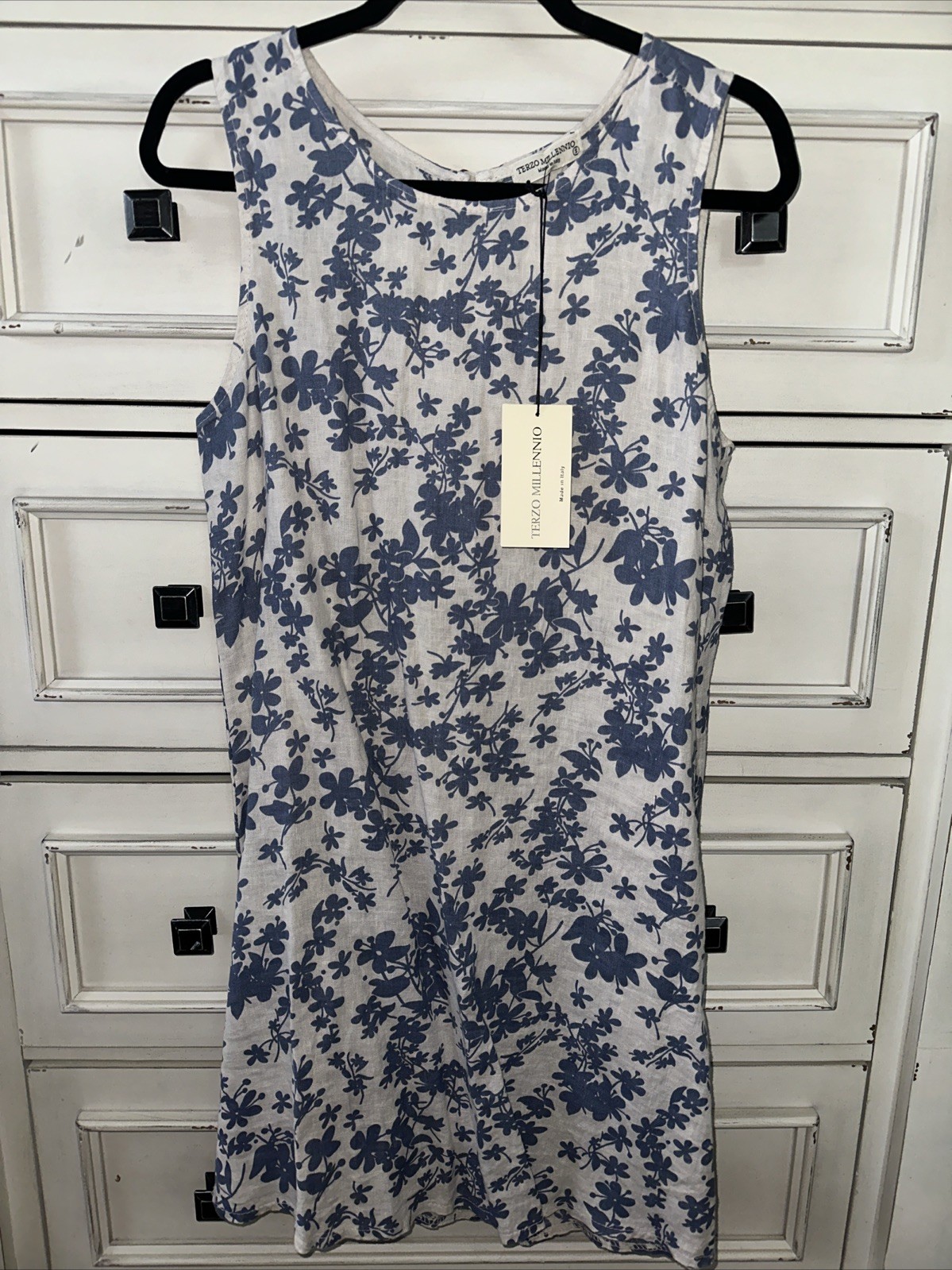 Terzo Millennio Blue and Ivory Linen Dress