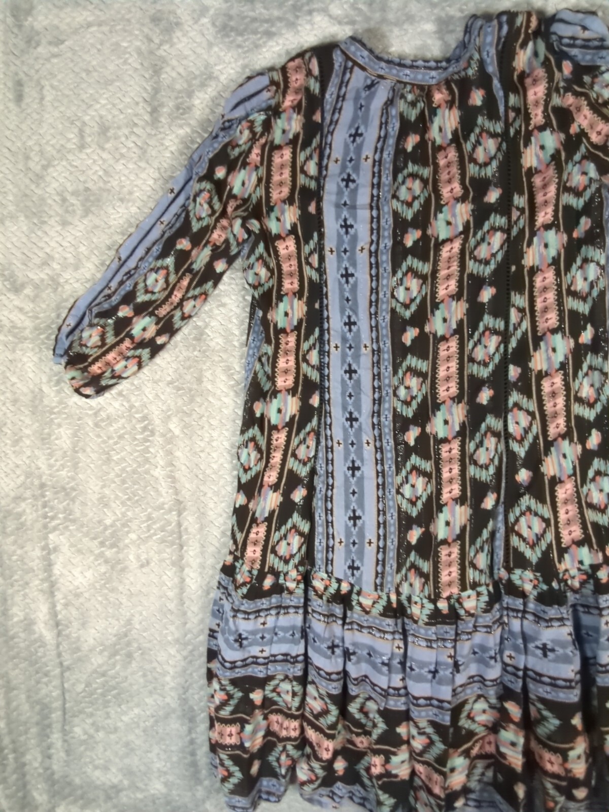 Holding Horses Anthropology Women’s Southwest Print Dress Ruffle Tassles XS Blue