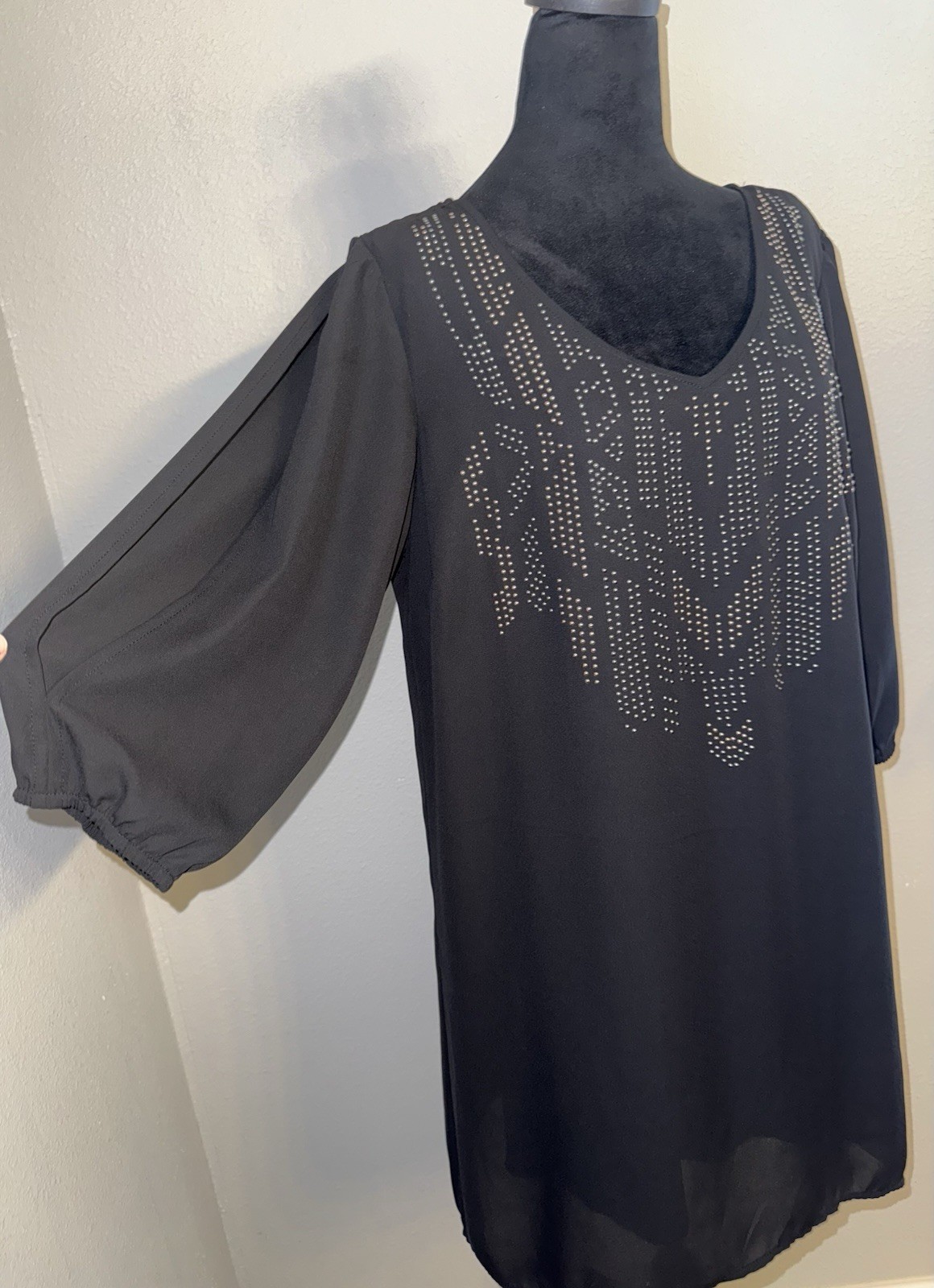 BeBop, Long Sleeve Dress With Silver And Rose Gold Studded Detailing, Size XL
