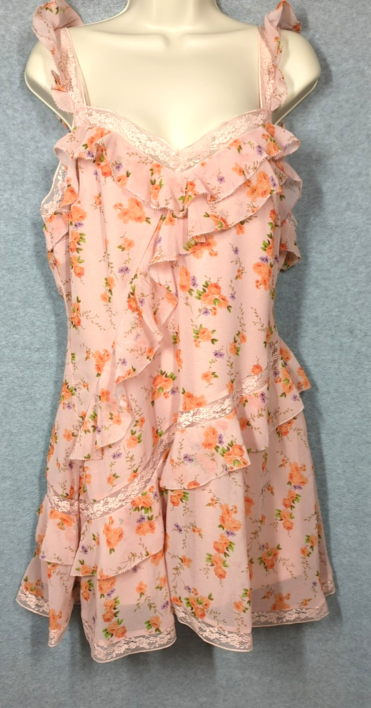 Altar’d State Mini Dress XL Tiered Ruffle Lace Pink Floral Fairy Inspired Sexy