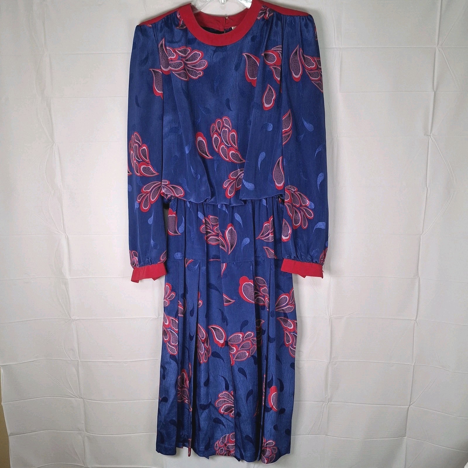 Vintage Jackie Taub For Connections Women Size 10 Dress Blue Red Paisley Zip