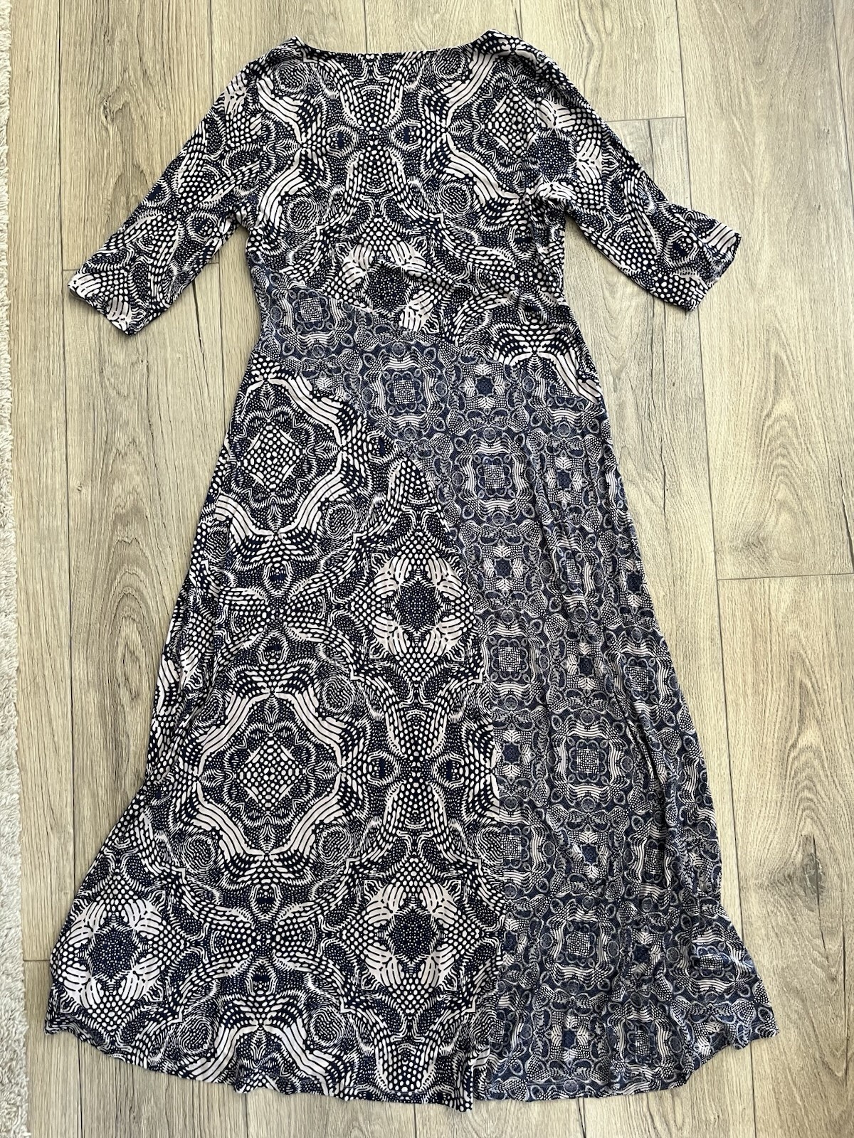 Soft Surroundings Juliette Jersey Maxi Dress Navy Cream Tile Medium Teacher