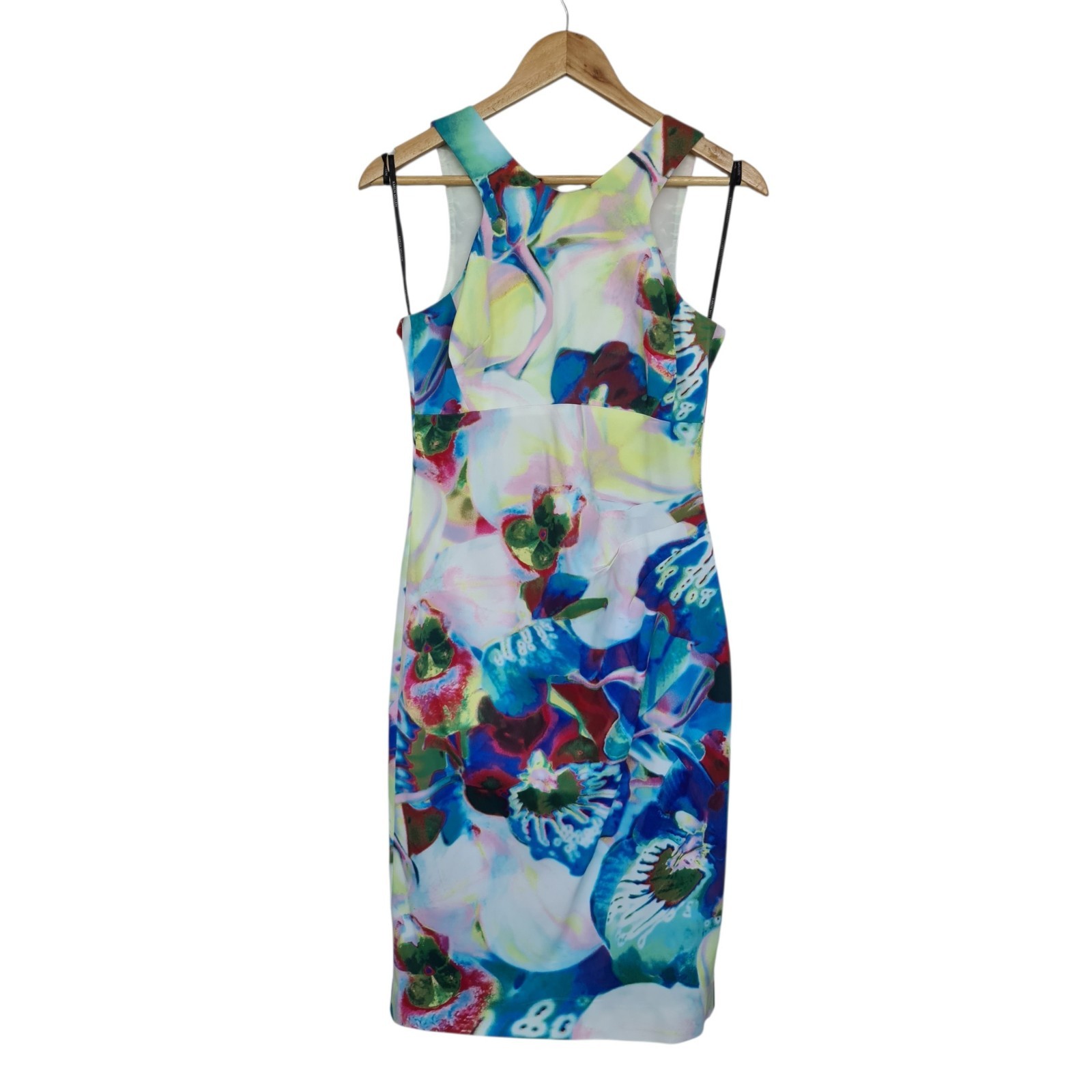 Karen Millen Women’s Multicoloured Floral Orchid Bodycon Midi Dress – Size 10/12