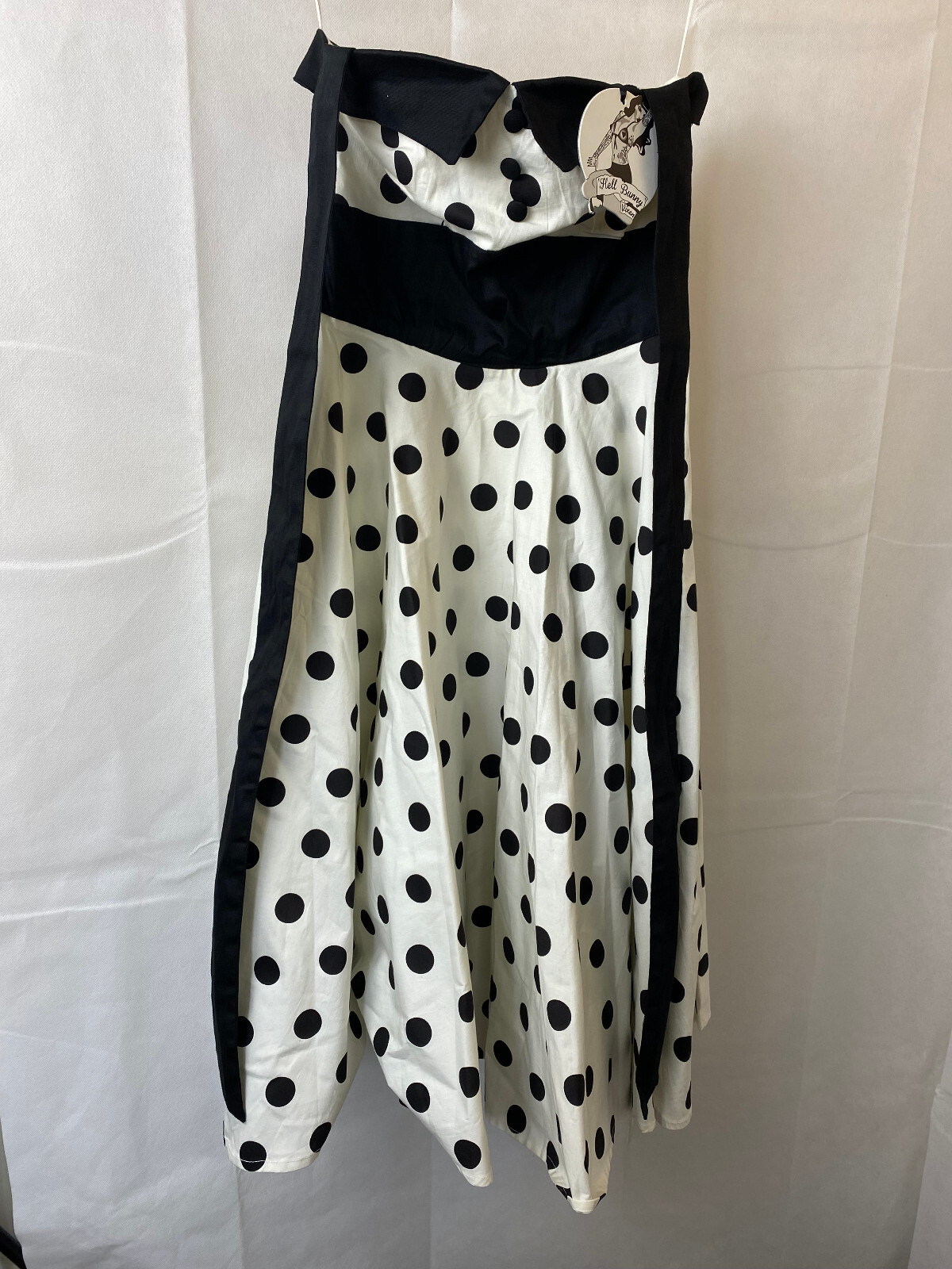 Hell Bunny Off White Black Spotty Cotton 50s Style Dress Size XS Midi