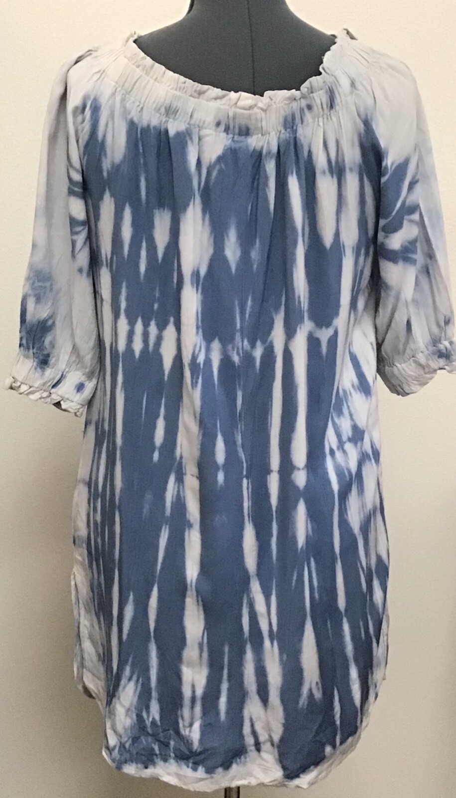 NEW Style Envy L Blue Tie Dye Look Rayon 3/4 Sleeve Short Dress Tunic NWT