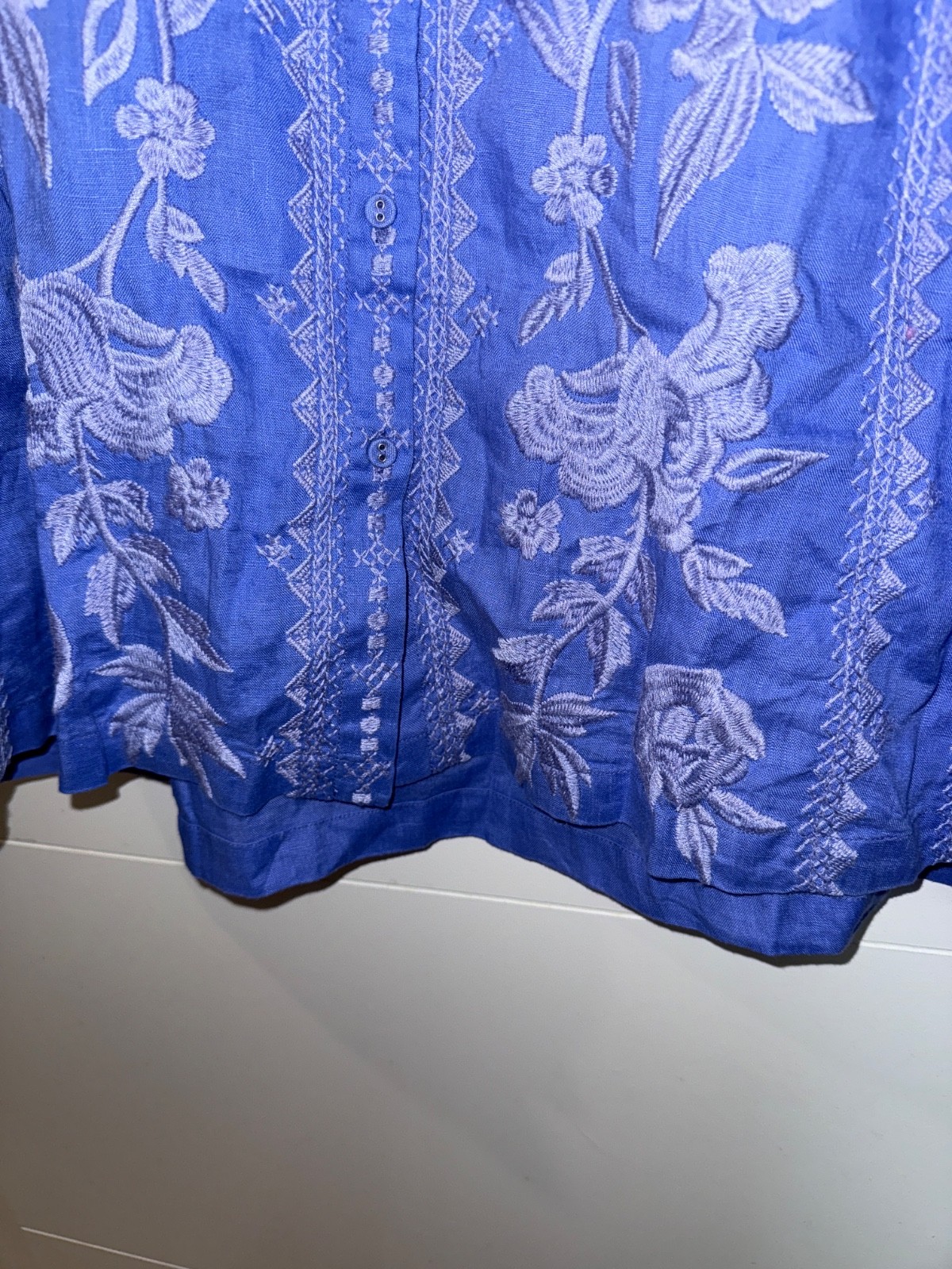 Johnny Was BNWT Kimono Sleeve Embroidered Linen Shirt Dress 💖Baja Blue M $225