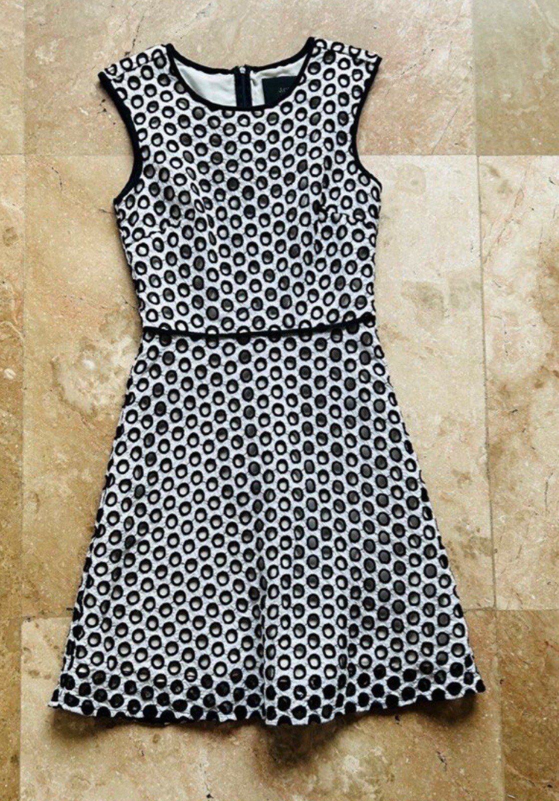 Nwt J Crew Circle Cutout Eyelet Overlay Dress White Black Size 0