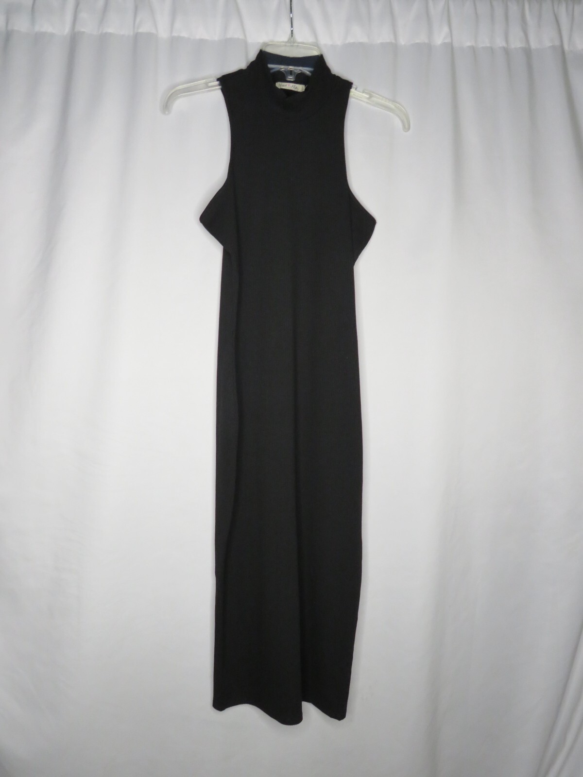 NWT HEART & HIPS BLACK MOCK NECK SLEEVELESS BACK SLIT RIB KNIT DRESS SZ L #Z247