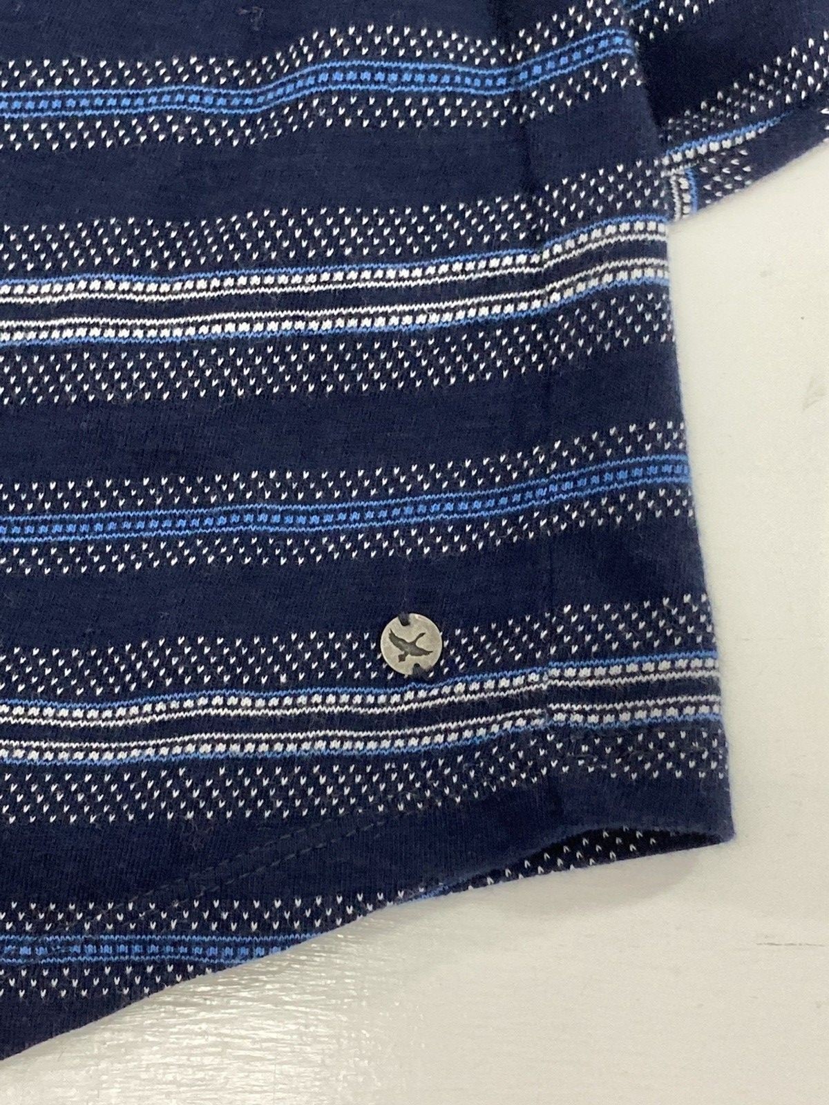 Eddie Bauer Dress Womens M Blue Stripe V Neck Cap Sleeve Pockets Cotton