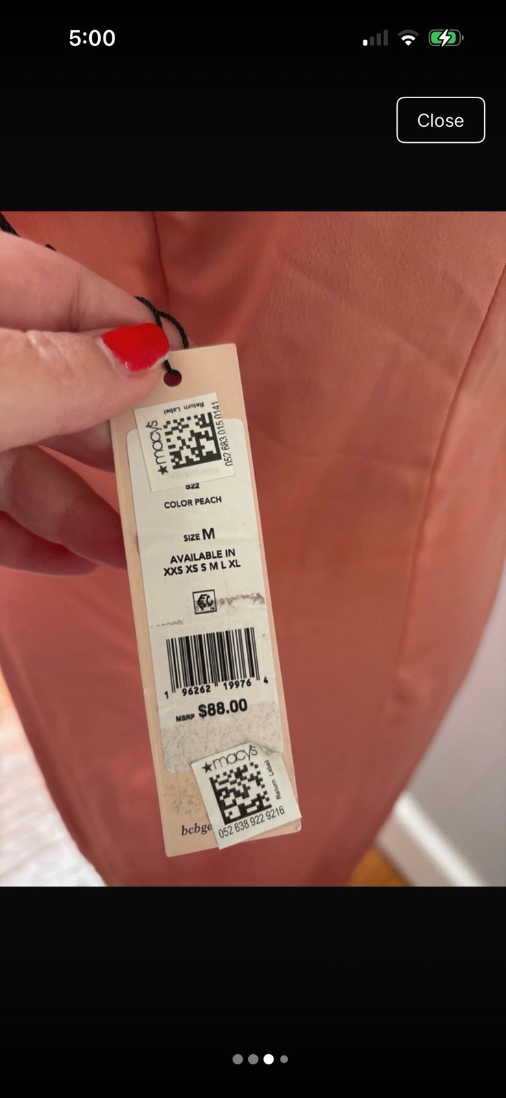 BCBGeneration Peach Satin V-Neck Ruched Wrap Midi Slip Dress Sleeveless M