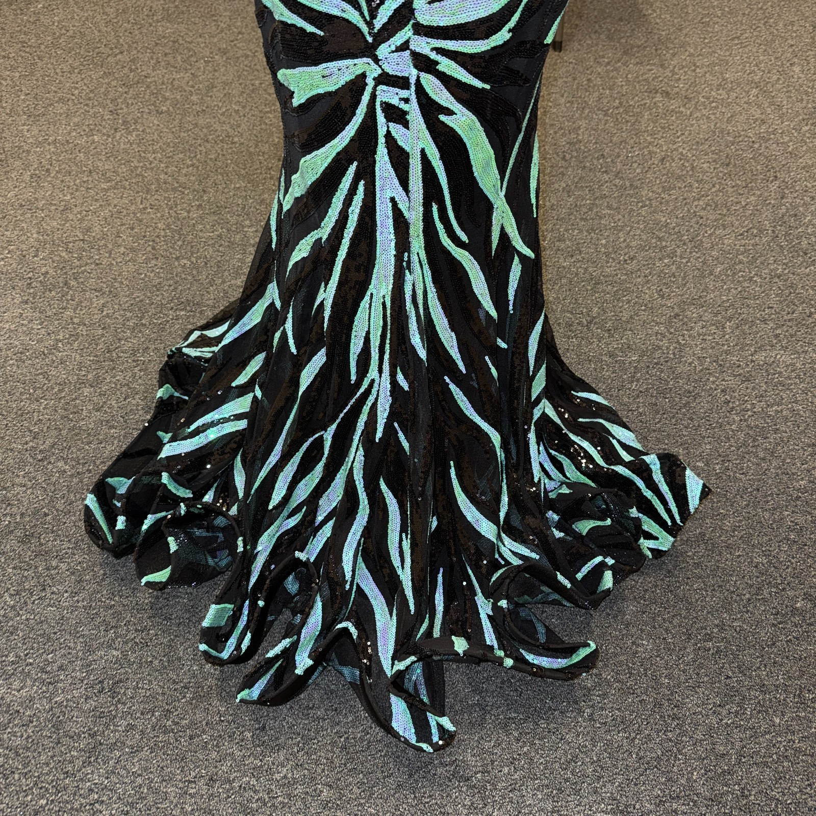 Stella Couture Black Teal Sequin Strapless Mermaid Gown Sweetheart Long Train