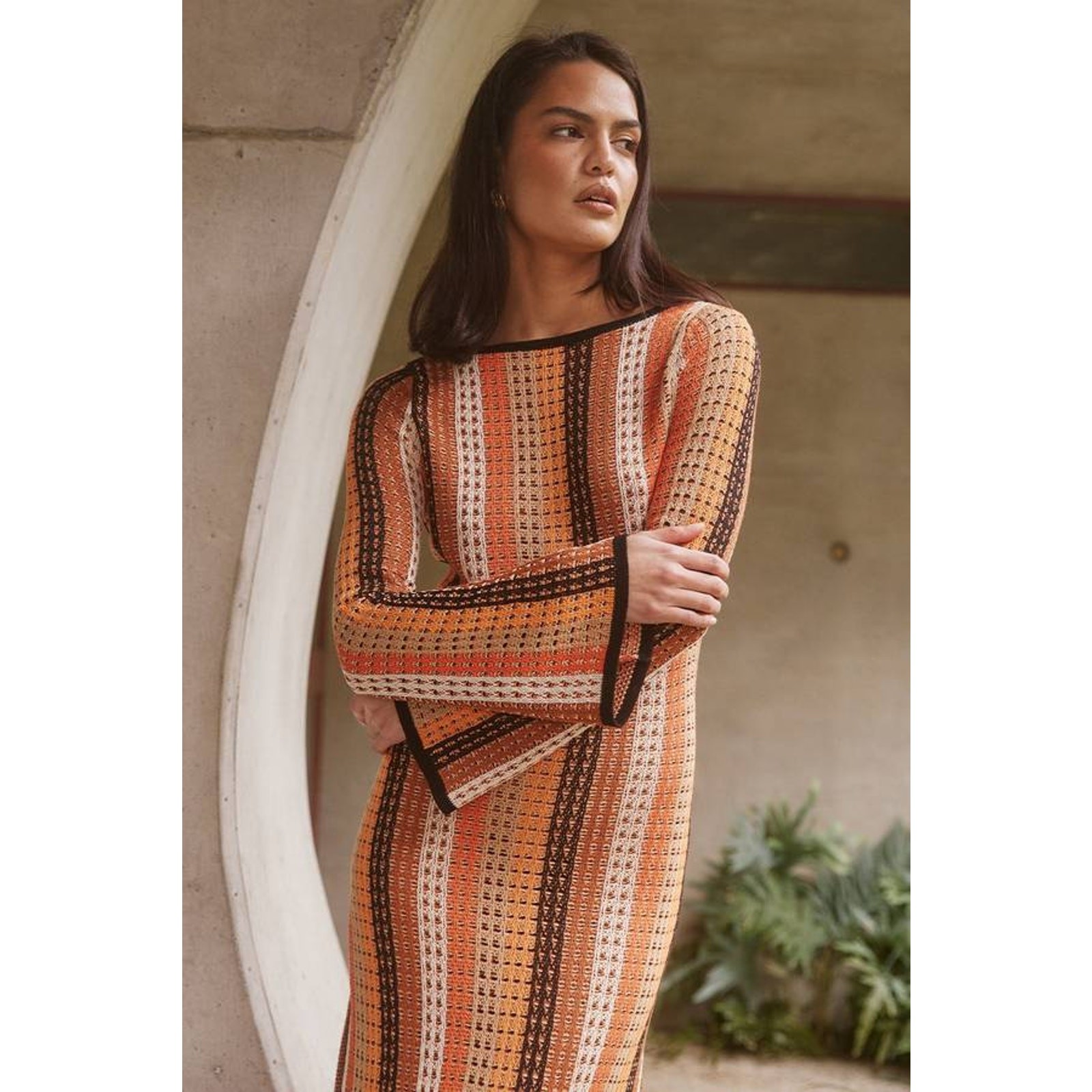 Seven Wonders Aimee Crochet Knit Midi Dress Coverup Orange Multi S NWT Beach