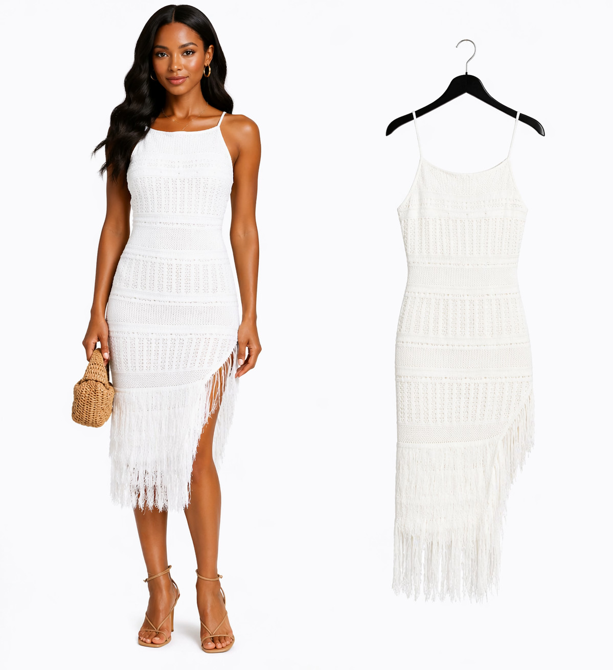 New Torn by Ronny Kobo Yuna White Crochet Knit Dress Size Medium