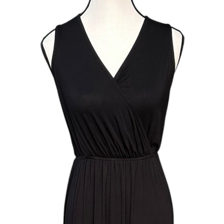 Lulus Black Surplice V-Neck Open Back Modal Maxi Dress Small Made in USA