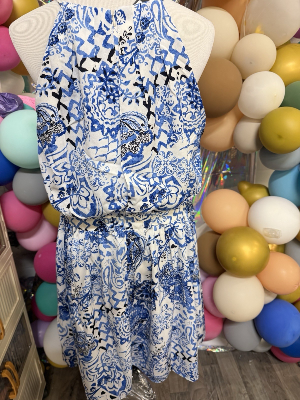 💙 Falling Flowers Blue & White Halter Dress | NWT | Size XL