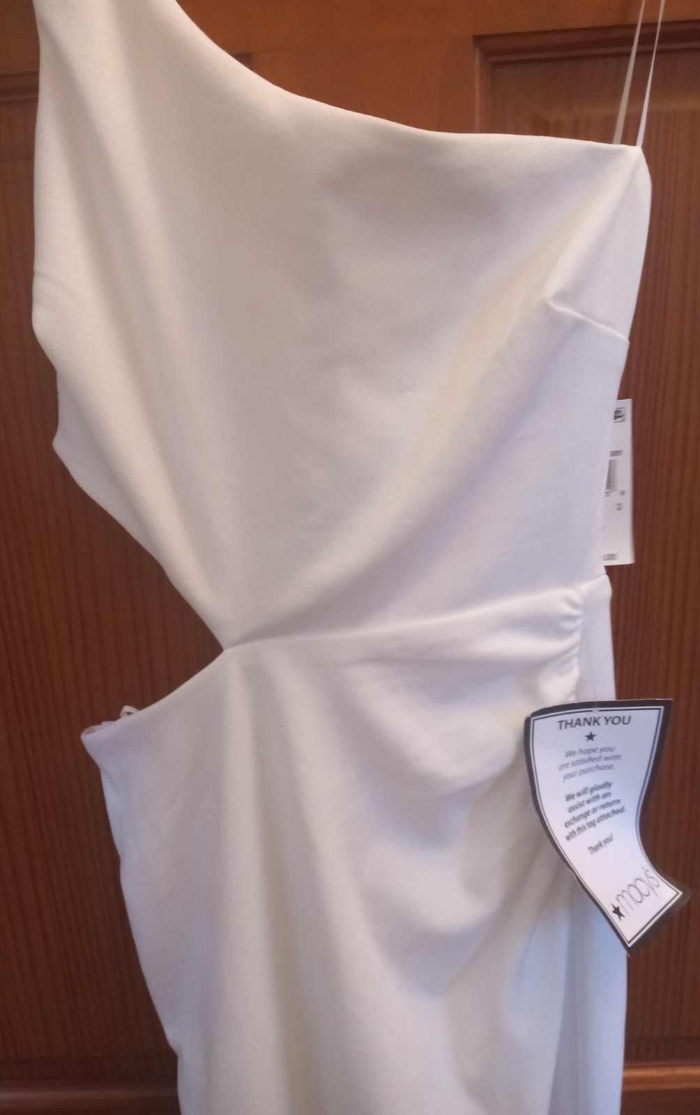 Crystal Doll Juniors’ One-Shoulder Long Gown, Ivory, Size 3, MSRP $79, Cut Out