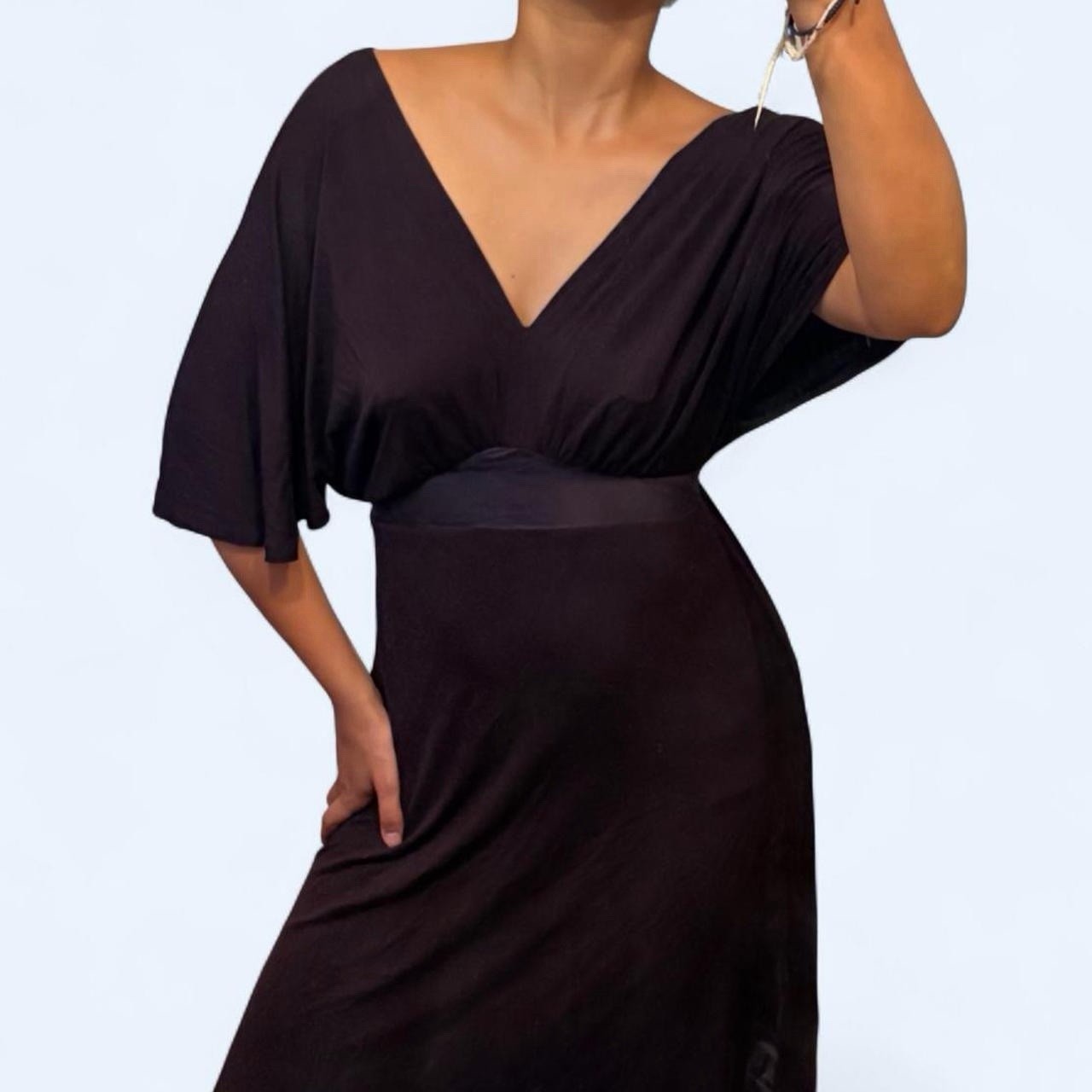 Purple Dress L Kenneth Cole Reaction V Neck Flowy Silk Midi Off the Shoulder
