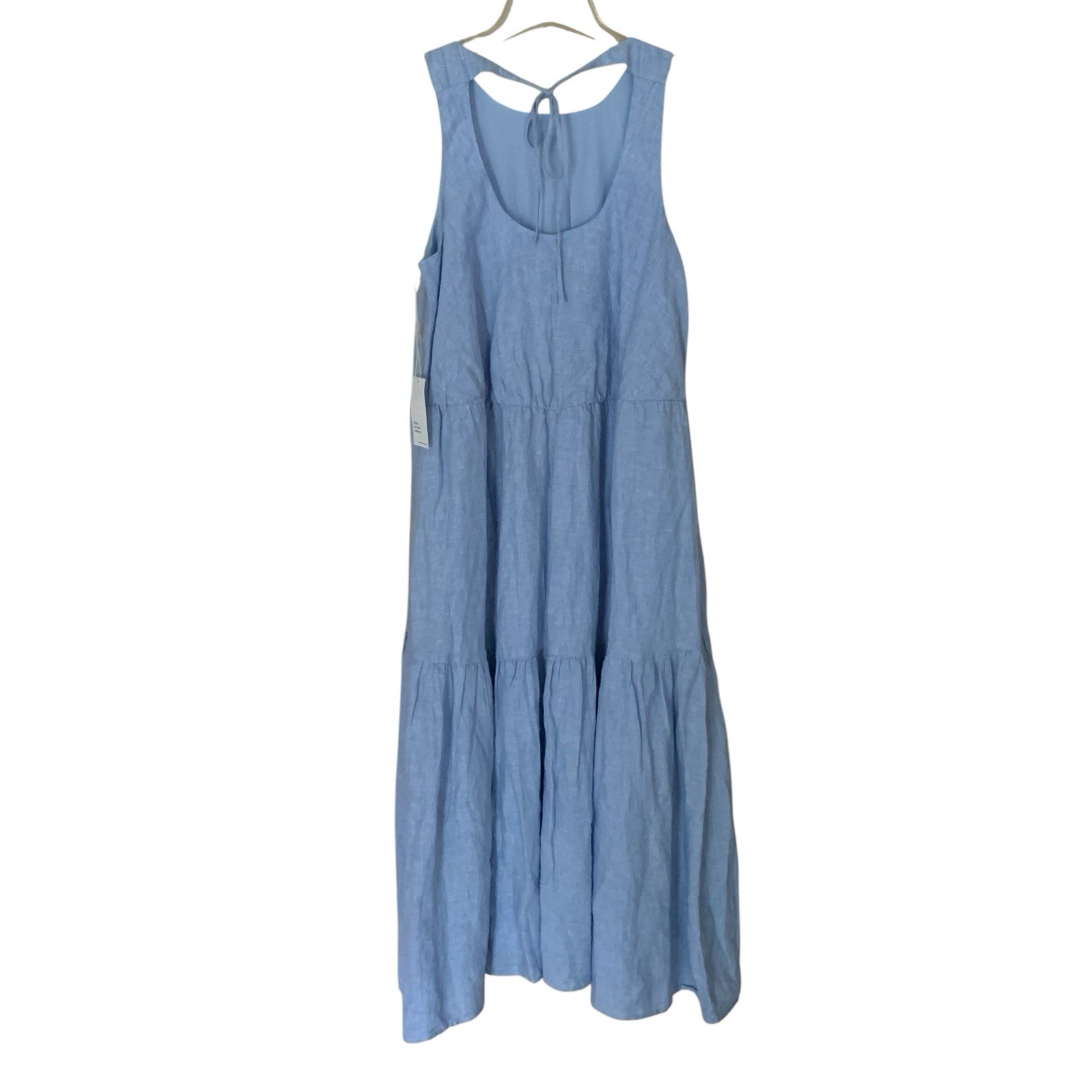 Haven Well Within Sz.S Blue Linen Sleeveless Tier Maxi Pockets Coastal Dress NEW