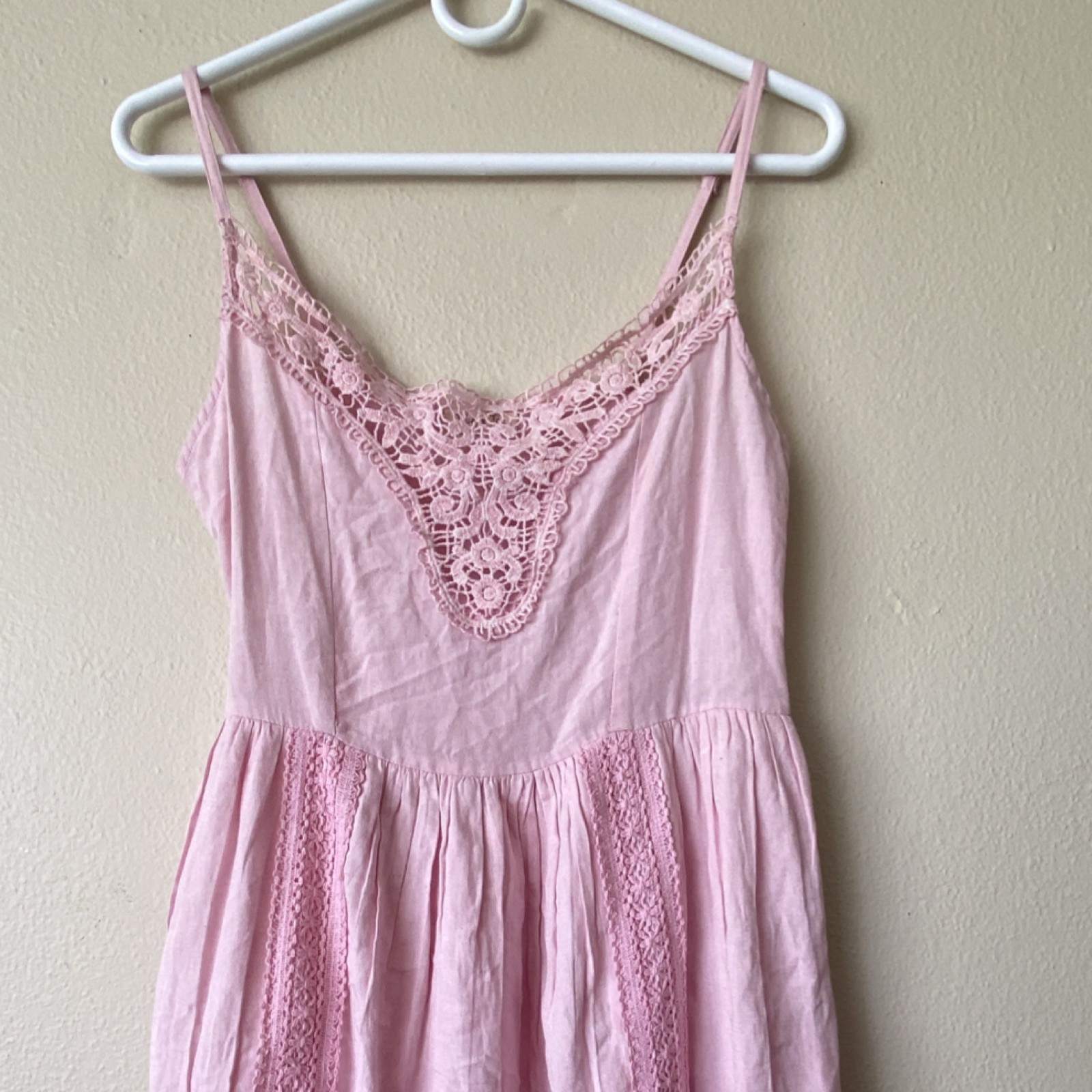 Jolie & Joy Pink Solid Lace Crochet Trim Scoop Neck Strappy Mini Dress M