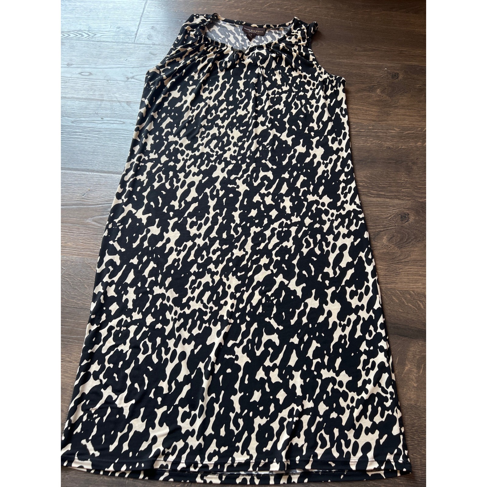Dana Buchman Signature Womens Black Cream Animal Print Sleeveless Dress Medium