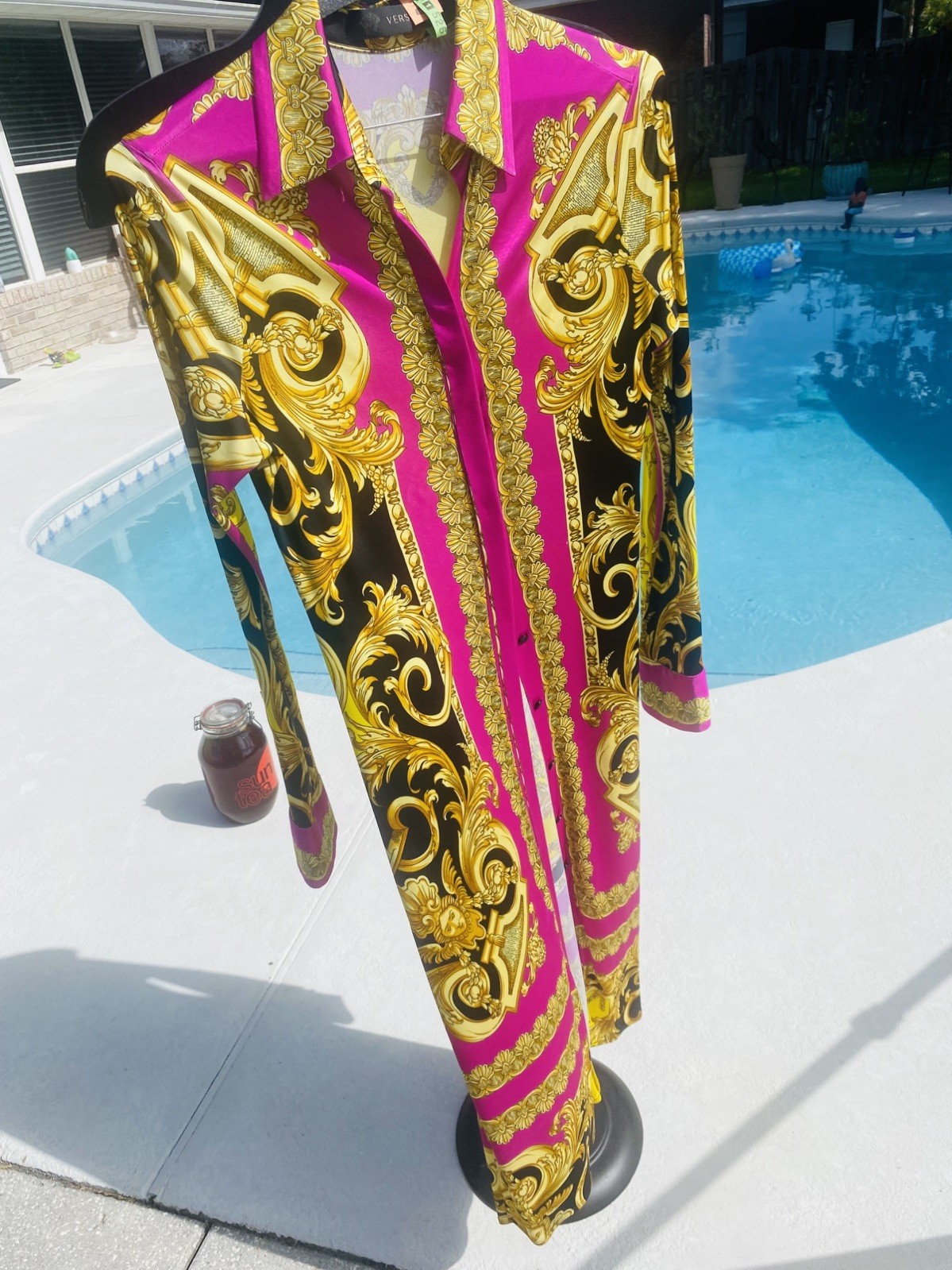 Gianni Versace Long Multi Color Button down long sleeve Dress made in Italy 40