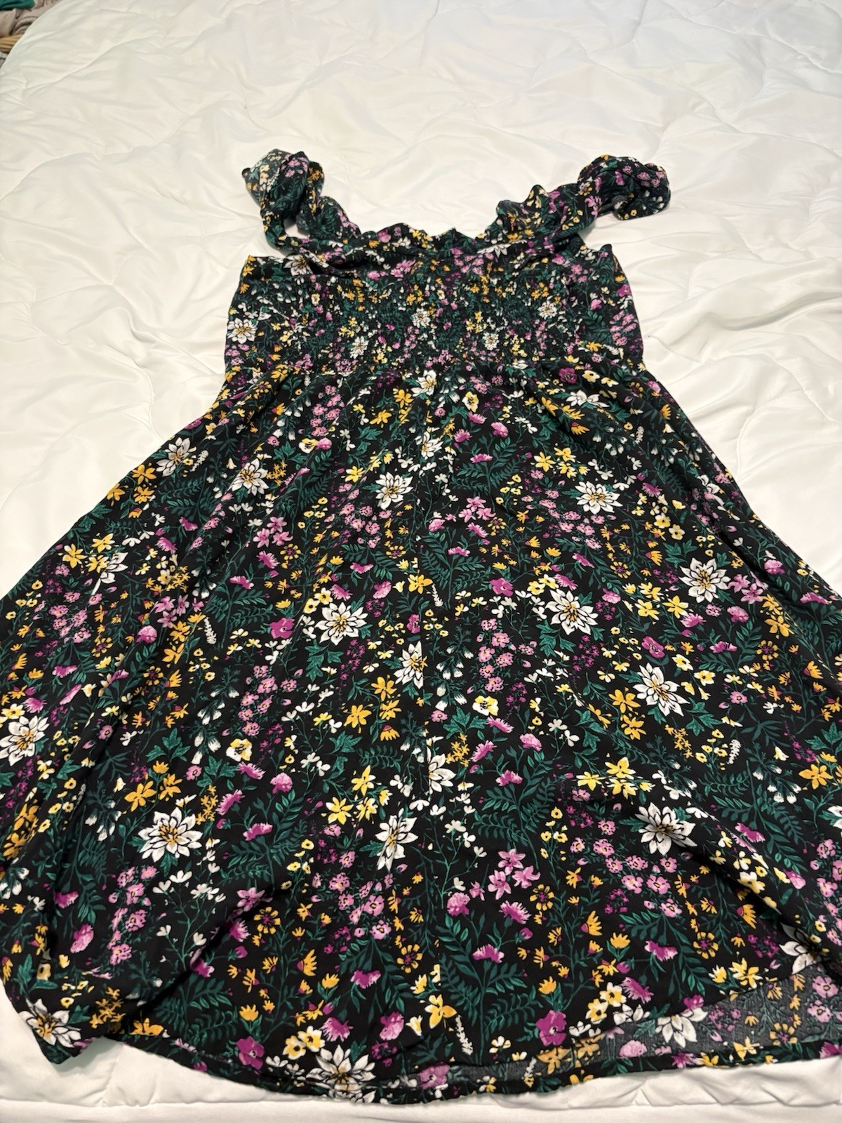 Old Navy Black Multicolor Floral Smocked Ruffle Square Neck Sundress Short L