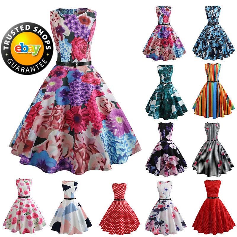 Women Vintage Dress 50s 60s Retro Style Rockabilly Housewife Party Swing Tea
