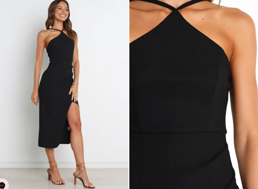 Petal & Pup Sasha Bodycon overlay Skirt Design Front Split Halter Neckline Dress
