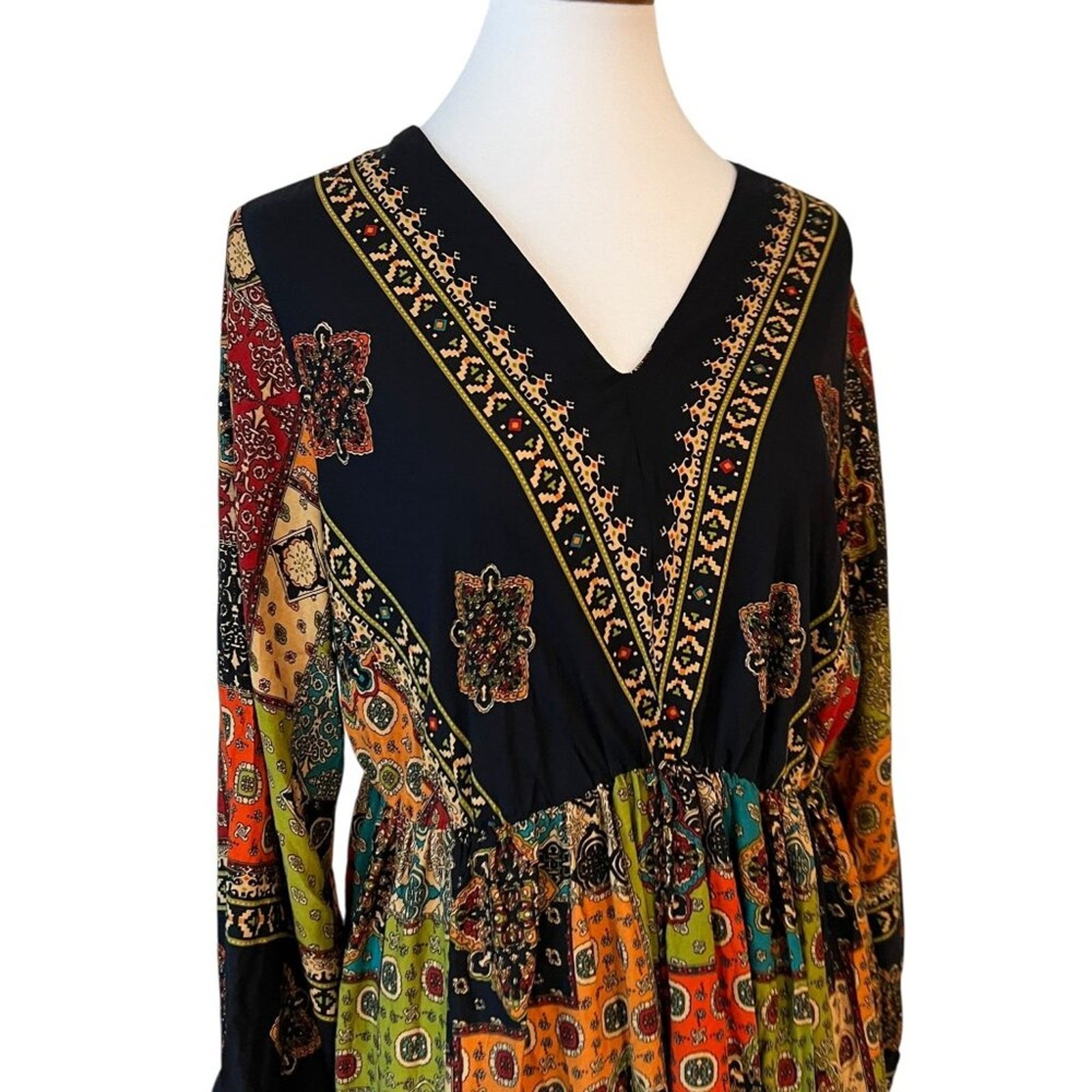 Boho Dress XL Summer Patchwork Fall 0X Dress Vintage Style Bohemian 14 Dress XXL
