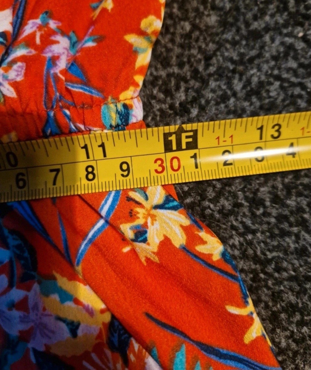 Bold Boho Tropical Ruffle Dress 🌺 Cold Shoulder Bright Floral (UK 8/10)