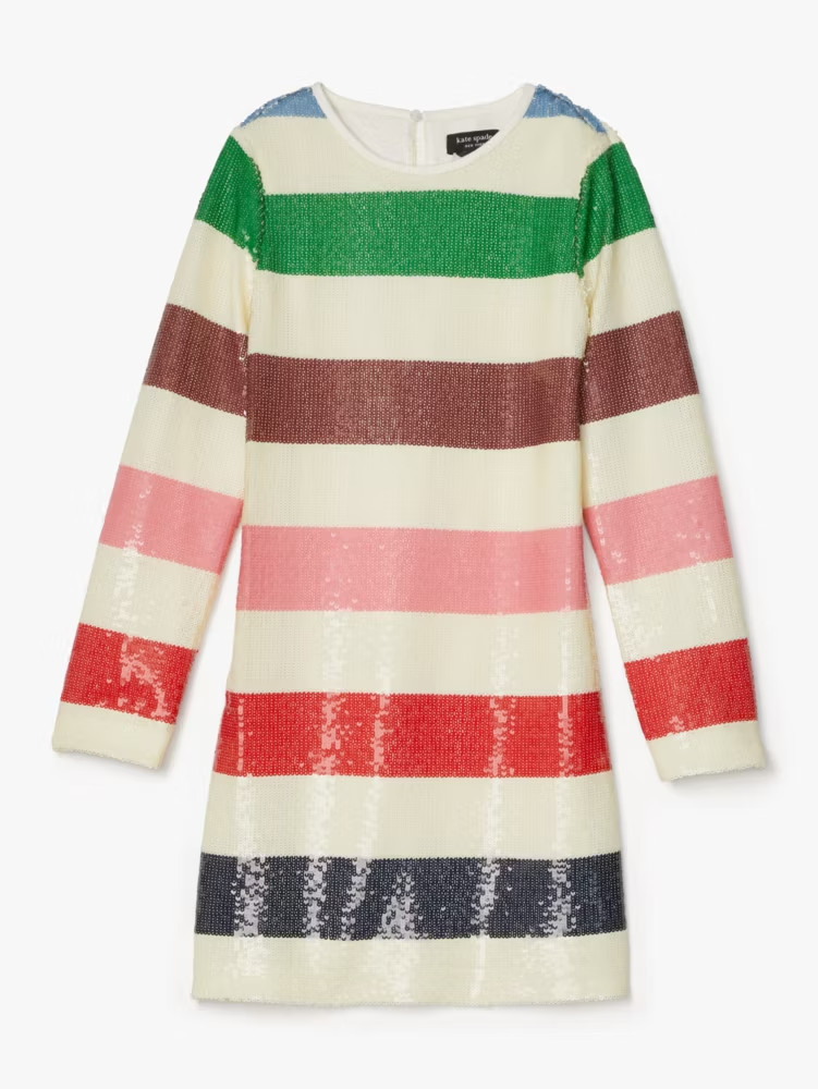 NWT KATE SPADE US 8 Green Blue Red Pink Adventure Stripe Sequin Shift Mini Dress