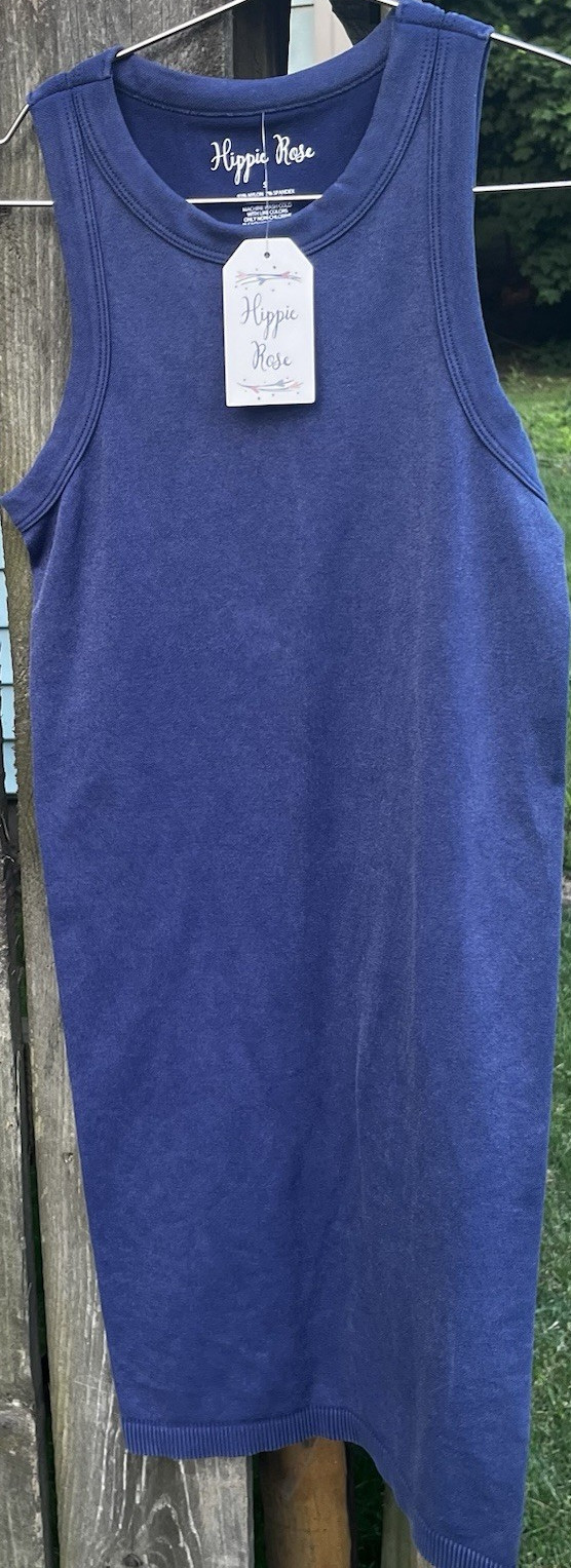 Hippie Rose Deep Cobalt Knit Bodycon Tank Dress Round Neck Knee Length S